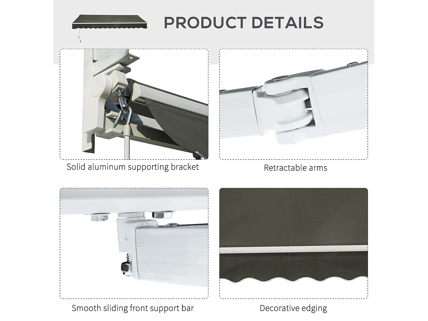Tenda da sole avvolgibile con manovella 350x250cm grigio