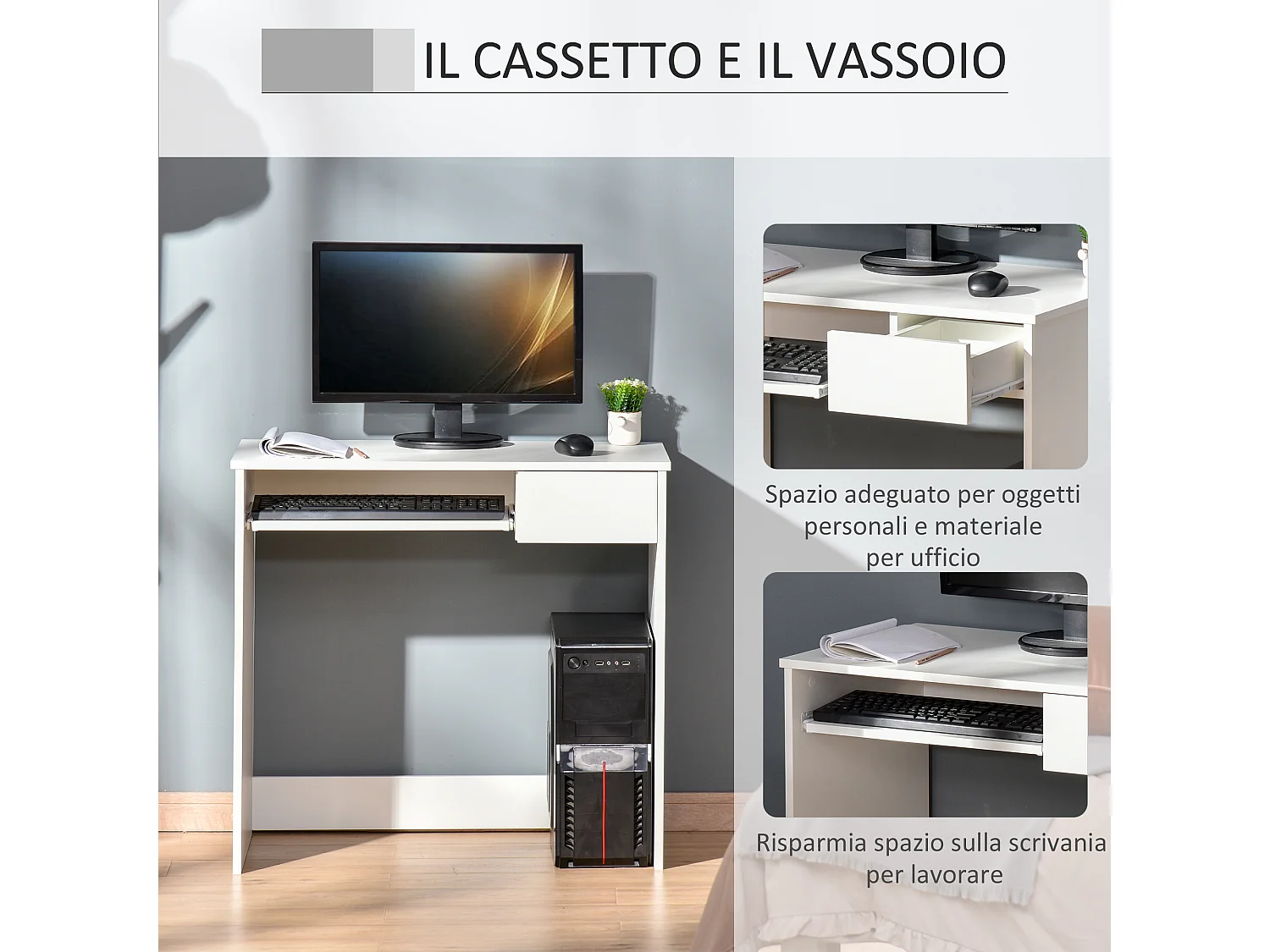 Scrivania per camera scrivania pc in legno bianca 80x45x75cm