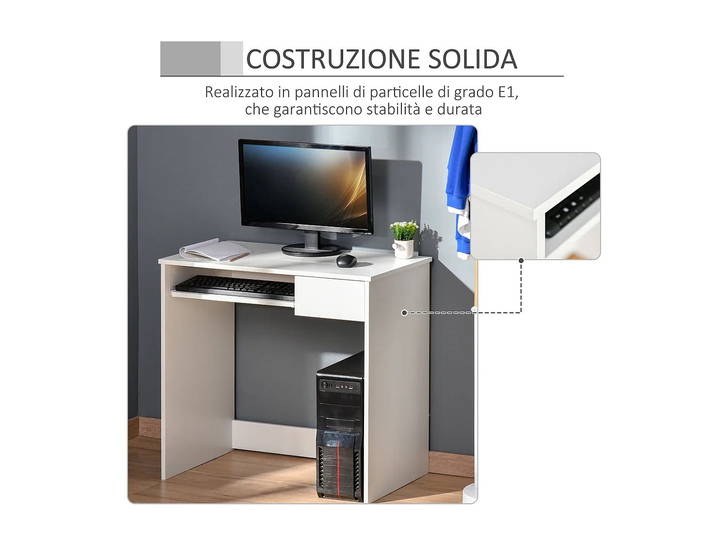 Scrivania per camera scrivania pc in legno bianca 80x45x75cm