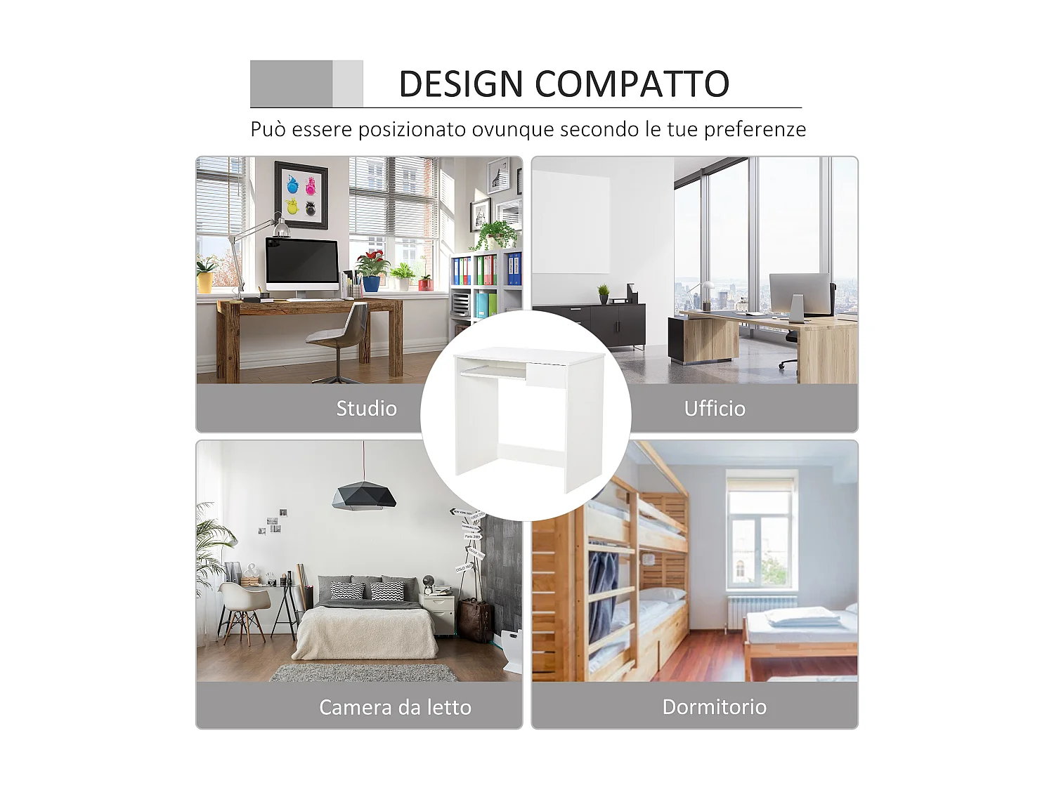 Scrivania per camera scrivania pc in legno bianca 80x45x75cm