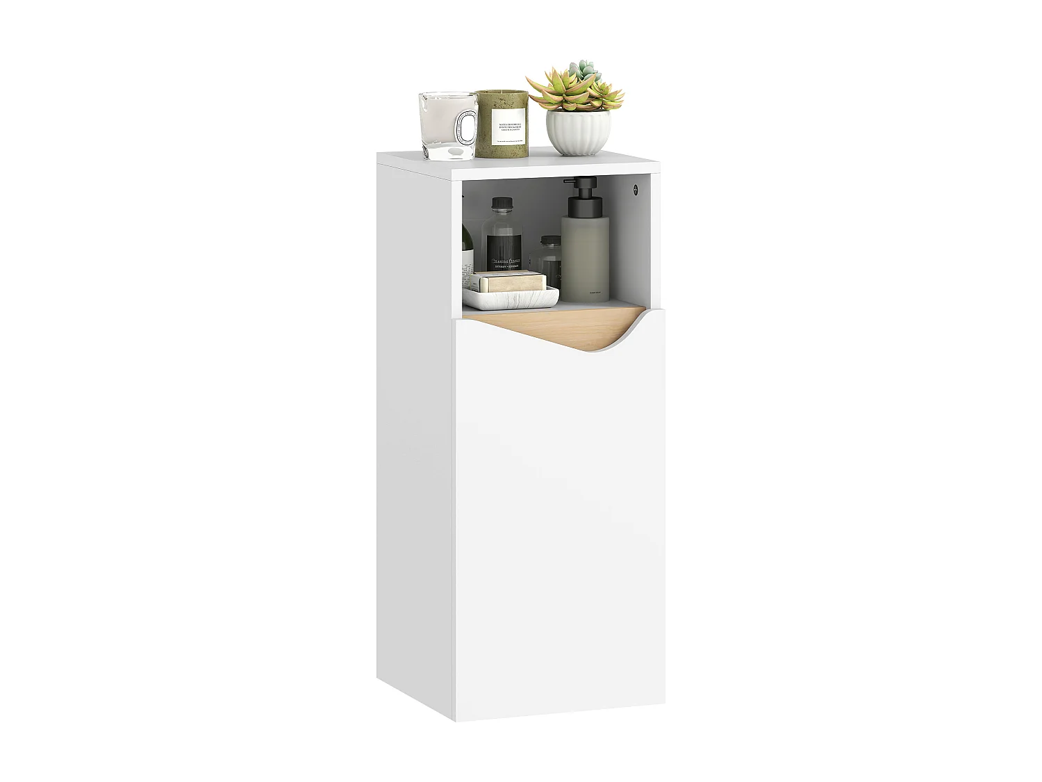 Mobile bagno con armadietto anta ammortizzata e vano aperto bianco