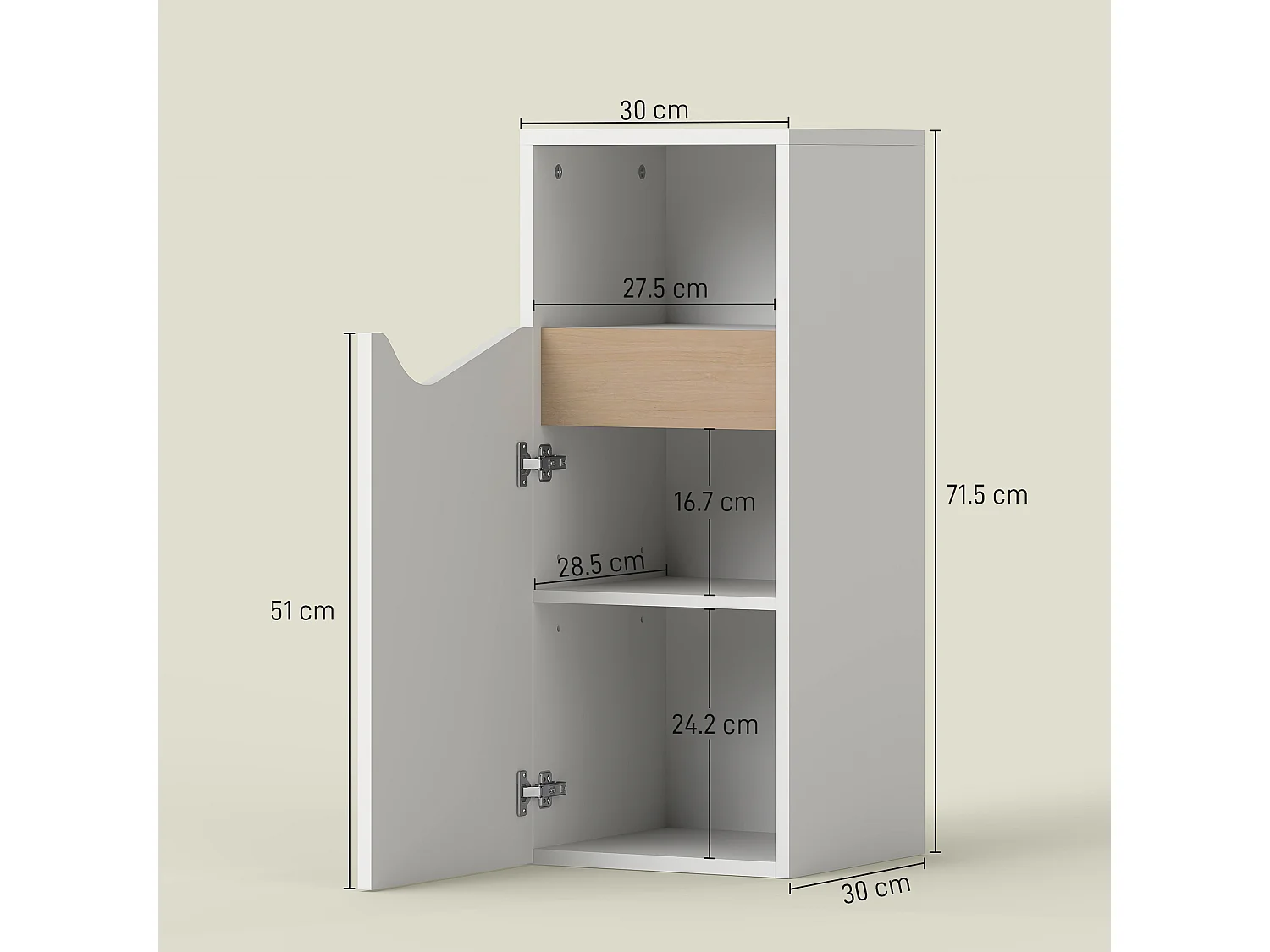 Mobile bagno con armadietto anta ammortizzata e vano aperto bianco