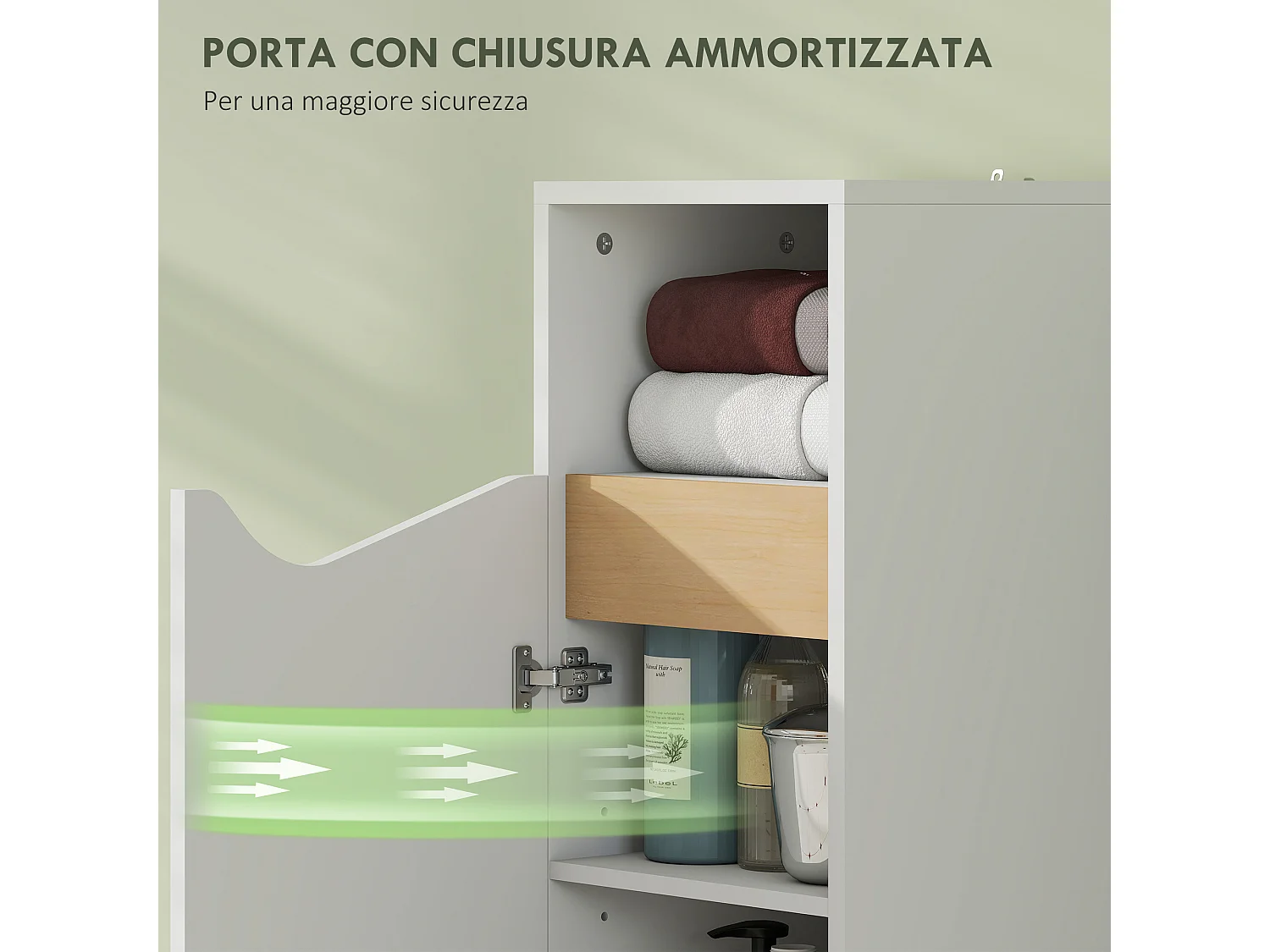 Mobile bagno con armadietto anta ammortizzata e vano aperto bianco