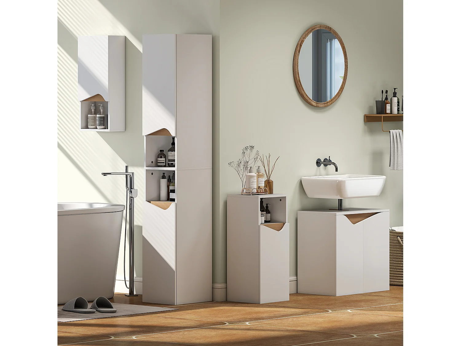 Mobile bagno con armadietto anta ammortizzata e vano aperto bianco