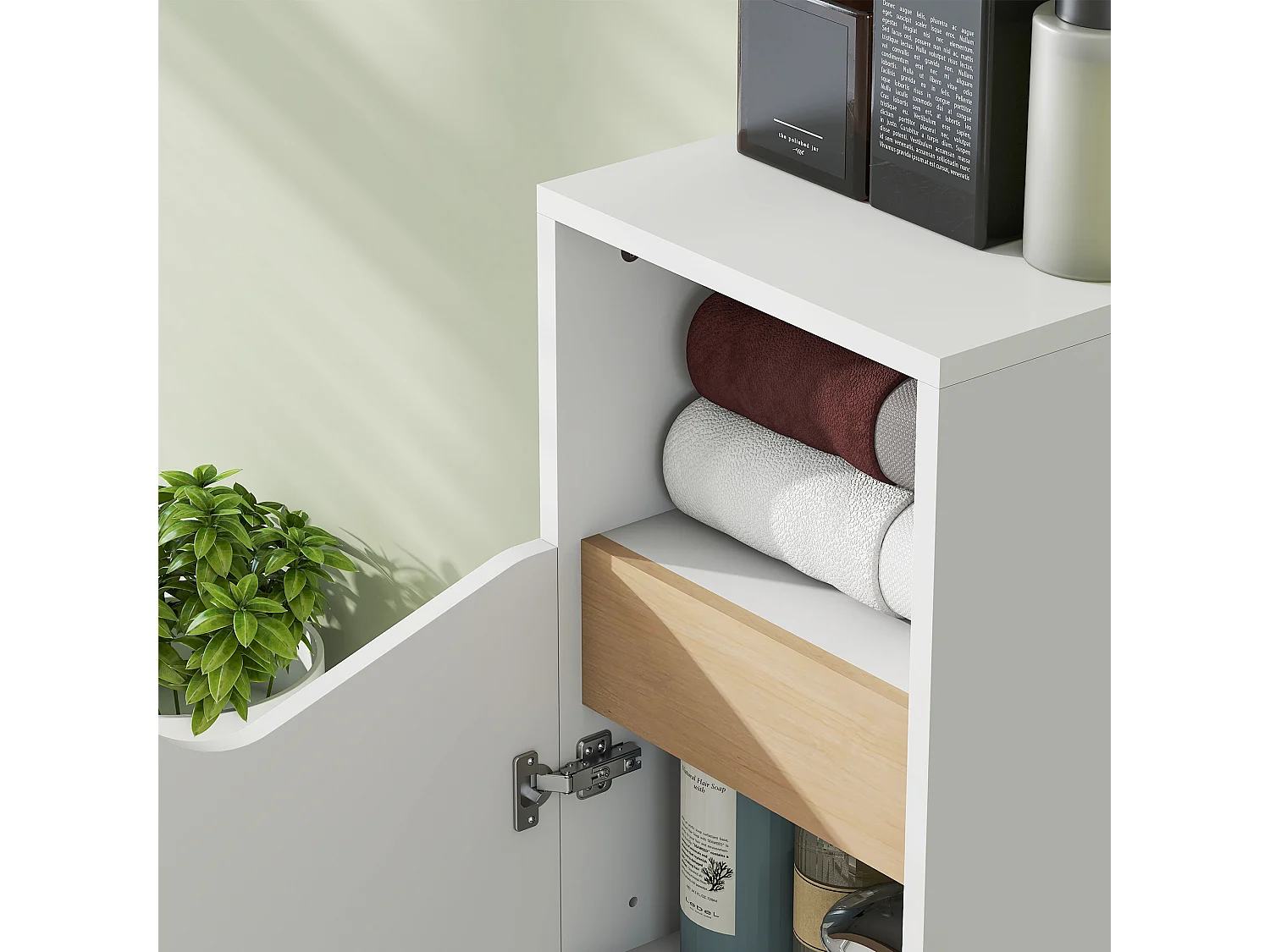 Mobile bagno con armadietto anta ammortizzata e vano aperto bianco