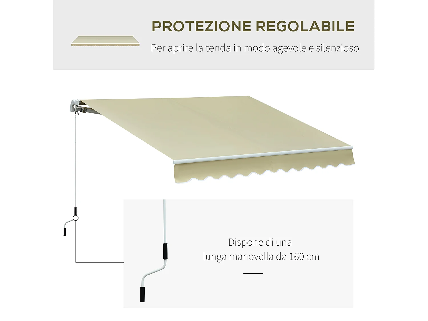 Tenda da sole a bracci regolazione con manovella 3x2.5m beige