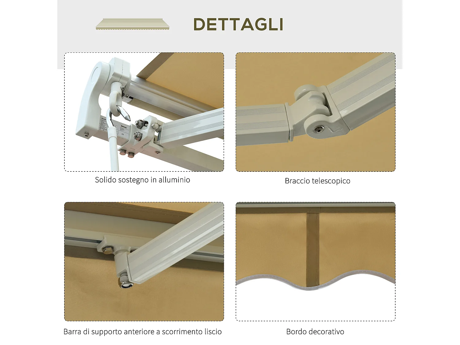 Tenda da sole a bracci regolazione con manovella 3x2.5m beige