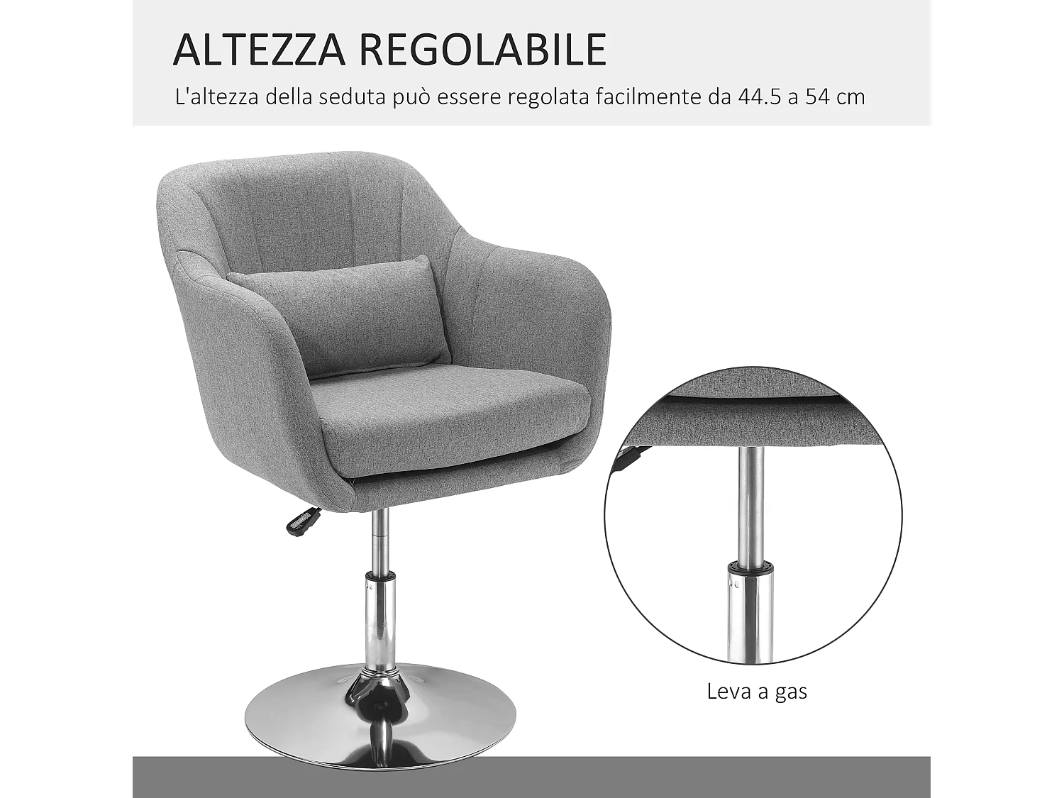 Sedia girevole ad altezza regolabile con cuscino e bracciolo