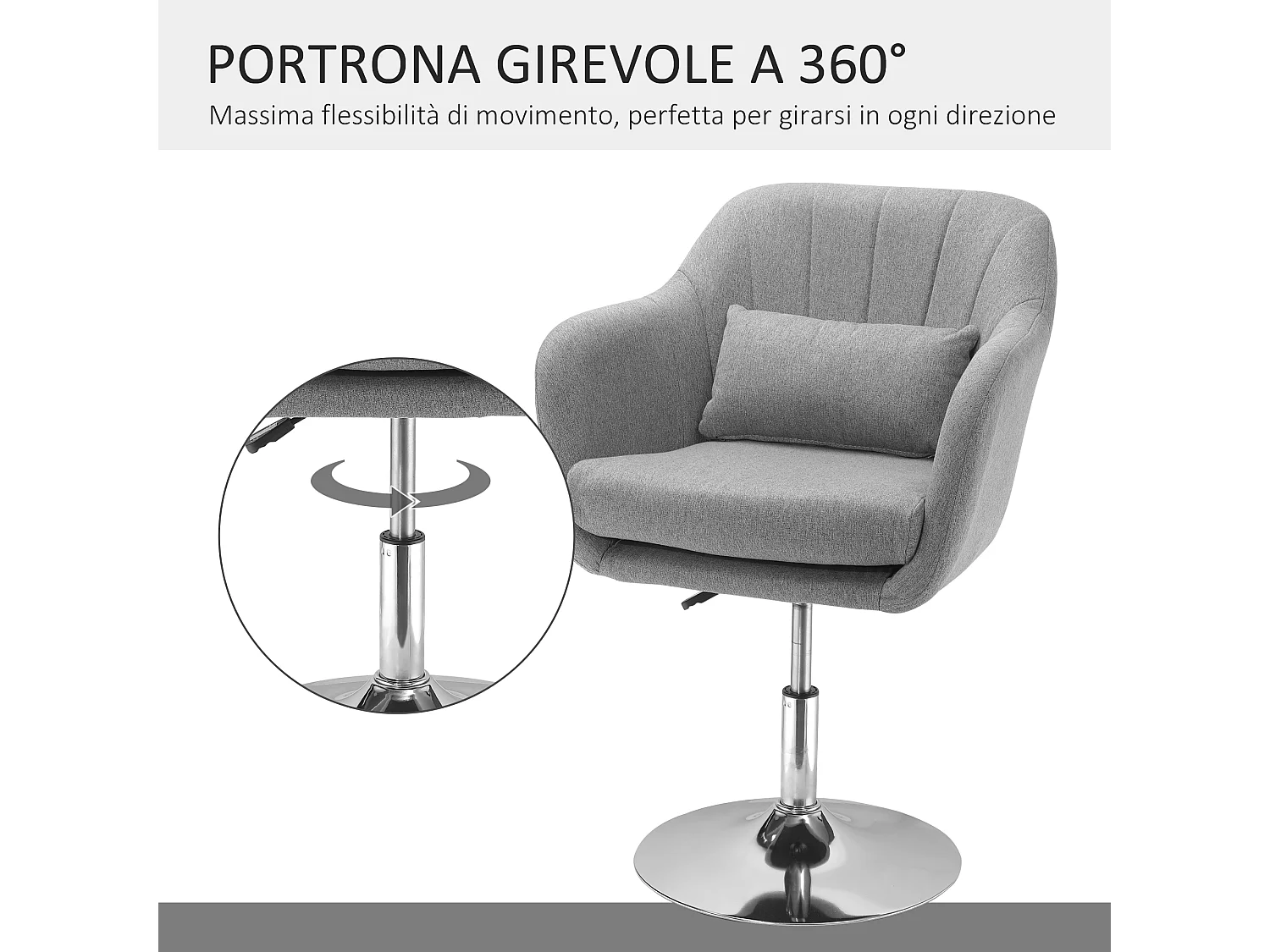 Sedia girevole ad altezza regolabile con cuscino e bracciolo