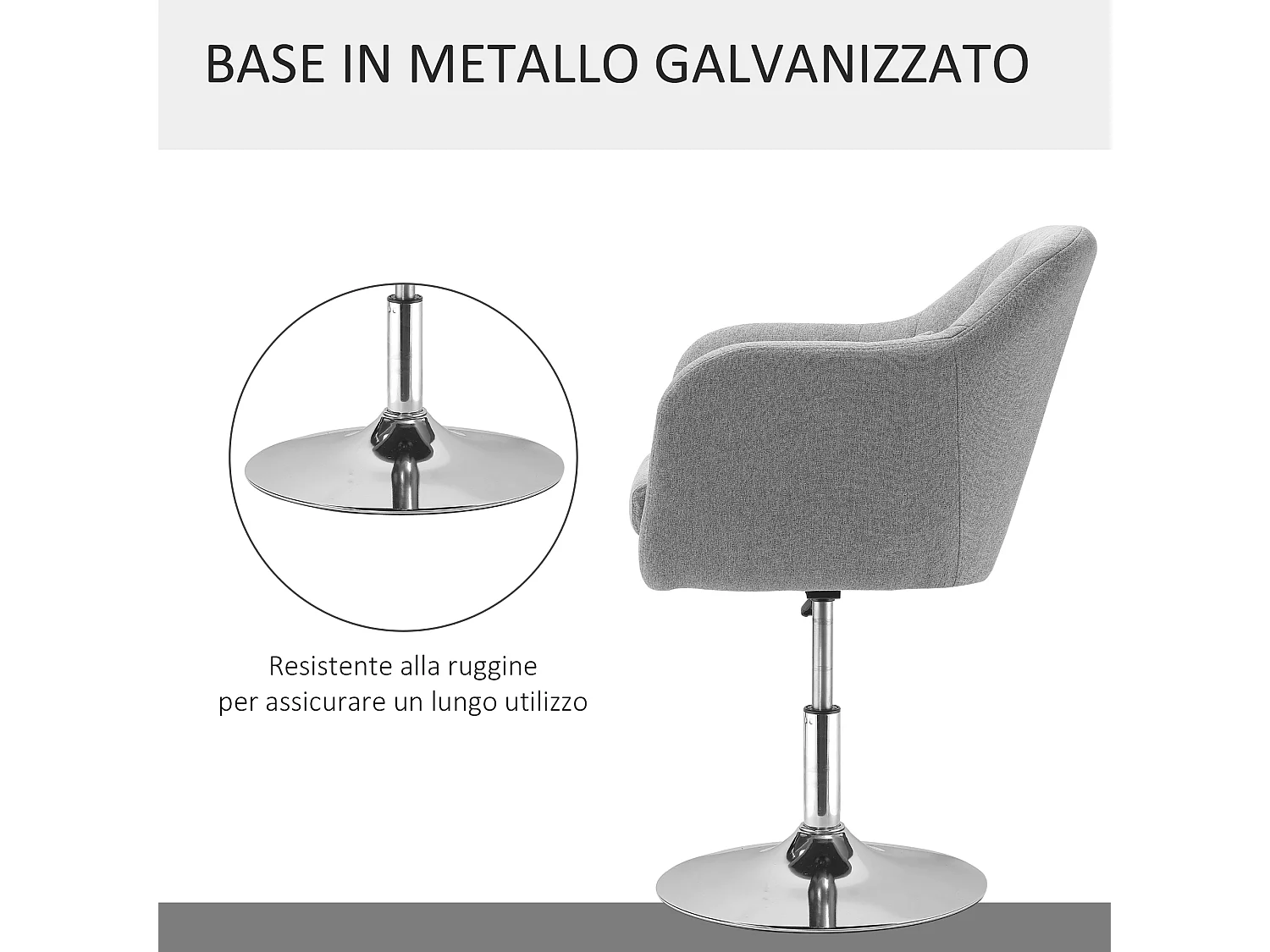Sedia girevole ad altezza regolabile con cuscino e bracciolo