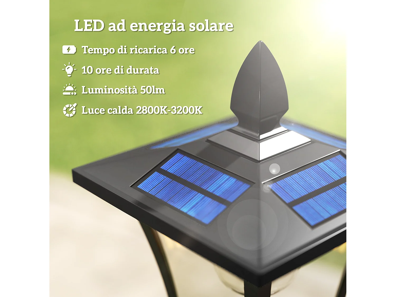 Lampione solare  in alluminio ip44 impermeabile nero
