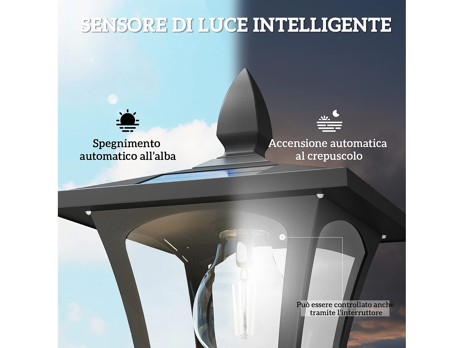 Lampione solare  in alluminio ip44 impermeabile nero