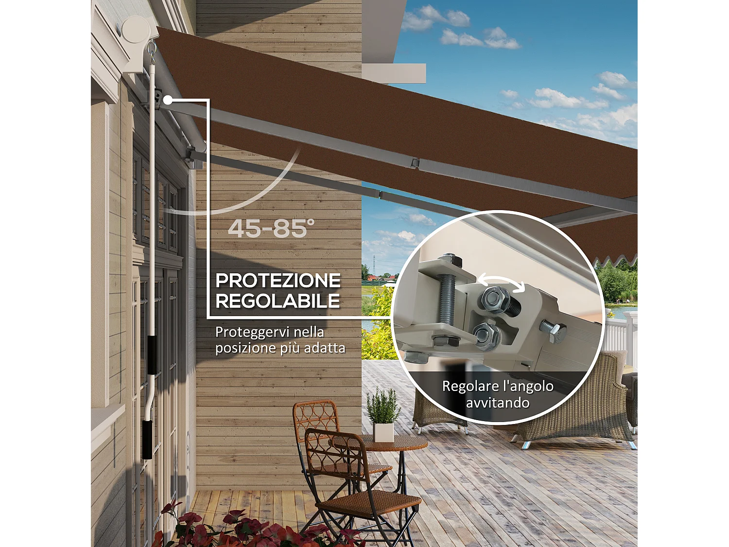 Tenda da sole 4x2.5m per esterno con manovella rosso ruggine