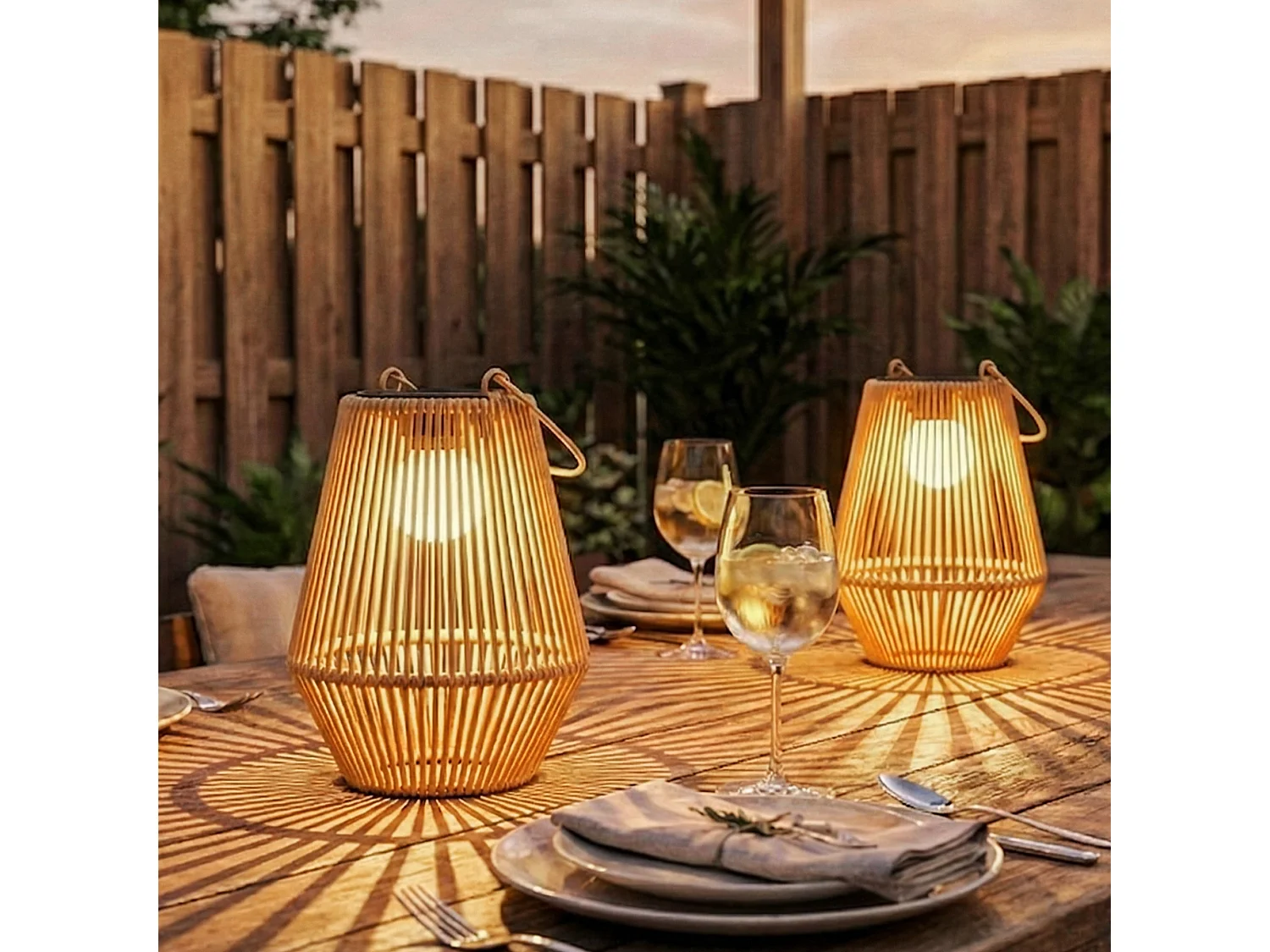 Lanterne solari da giardino set 2 pezzi rattan marrone