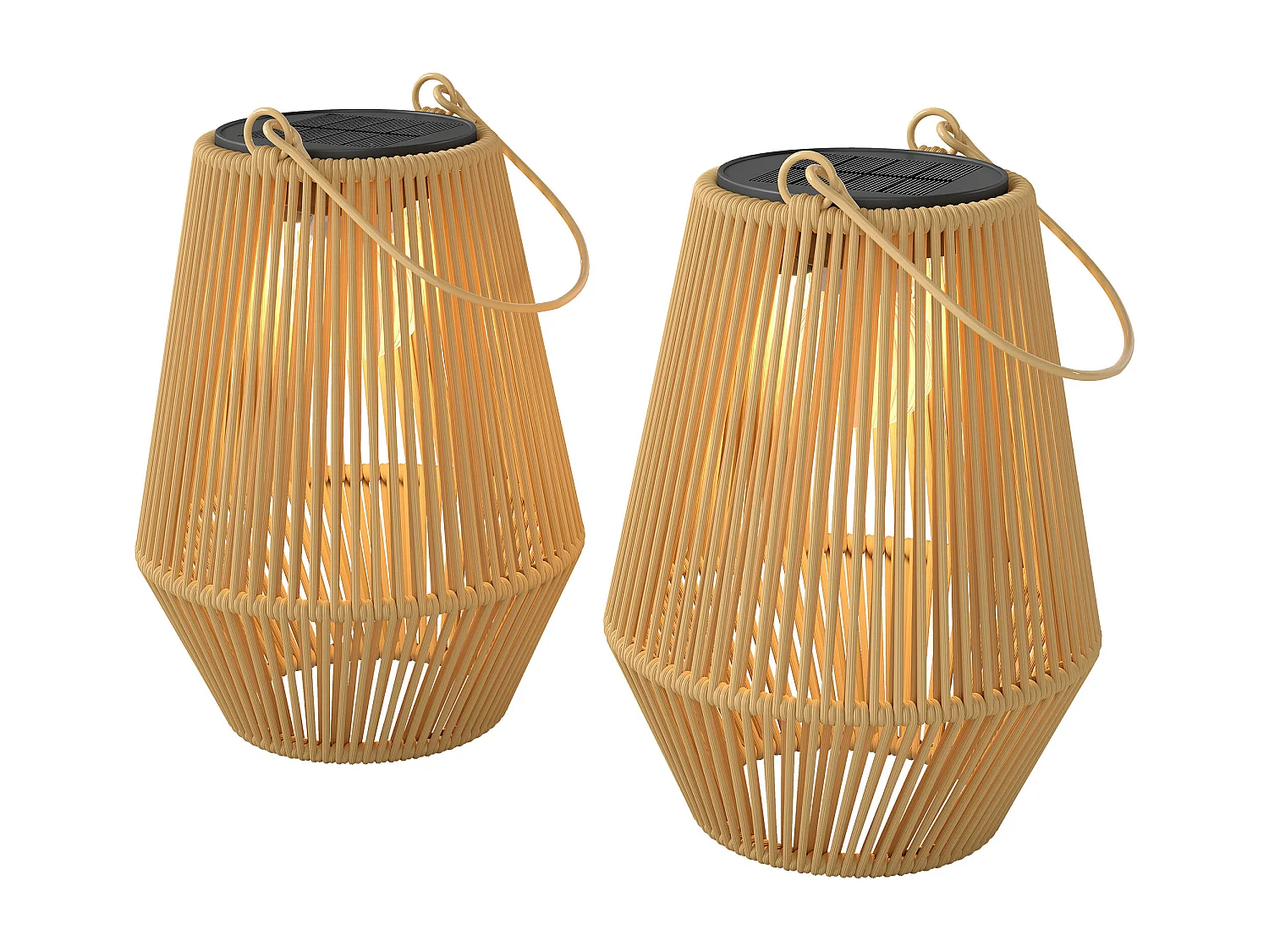 Lanterne solari da giardino set 2 pezzi rattan marrone