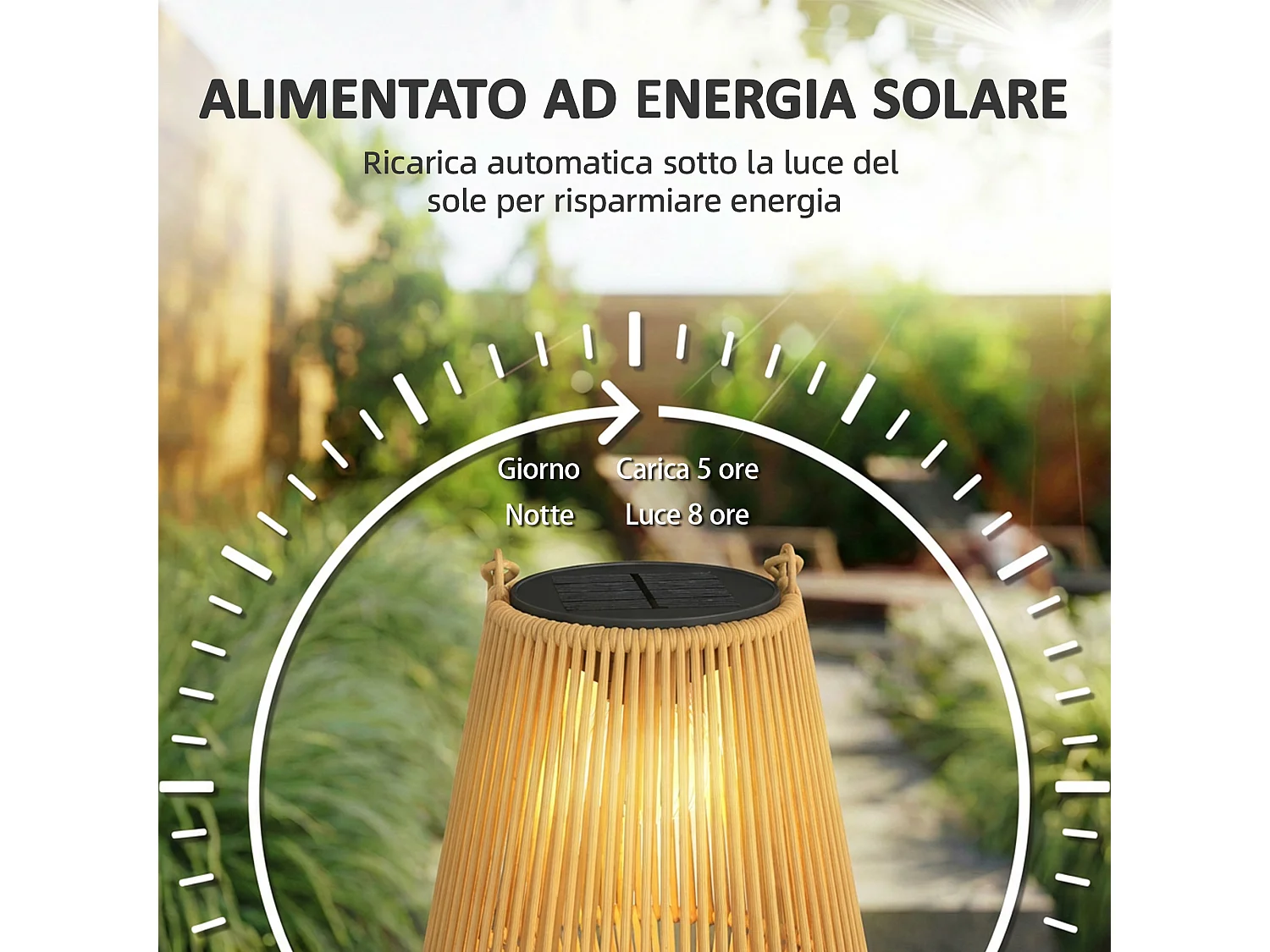 Lanterne solari da giardino set 2 pezzi rattan marrone