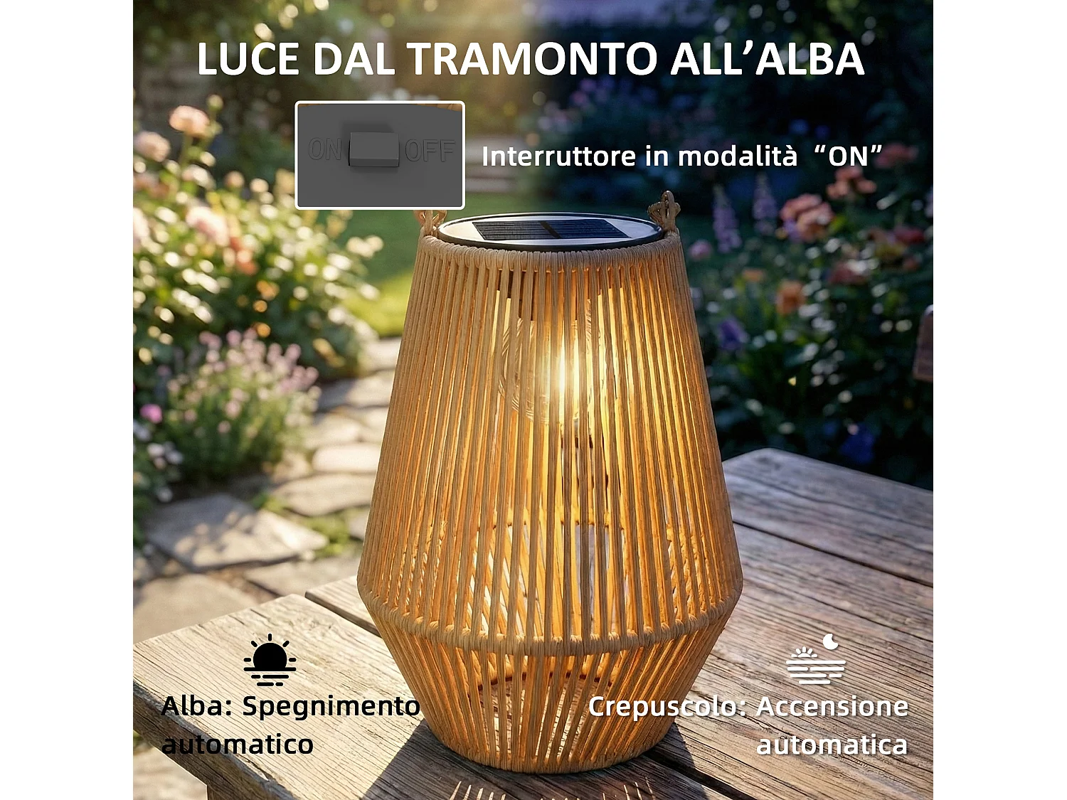 Lanterne solari da giardino set 2 pezzi rattan marrone