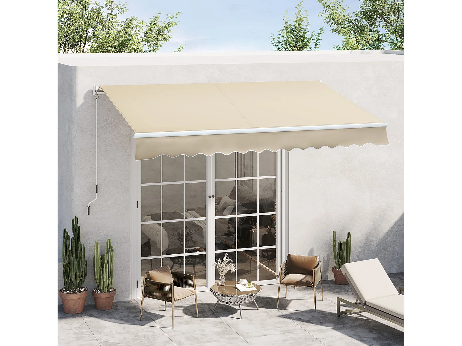 Tenda da sole avvolgibile con manovella 350x250cm crema