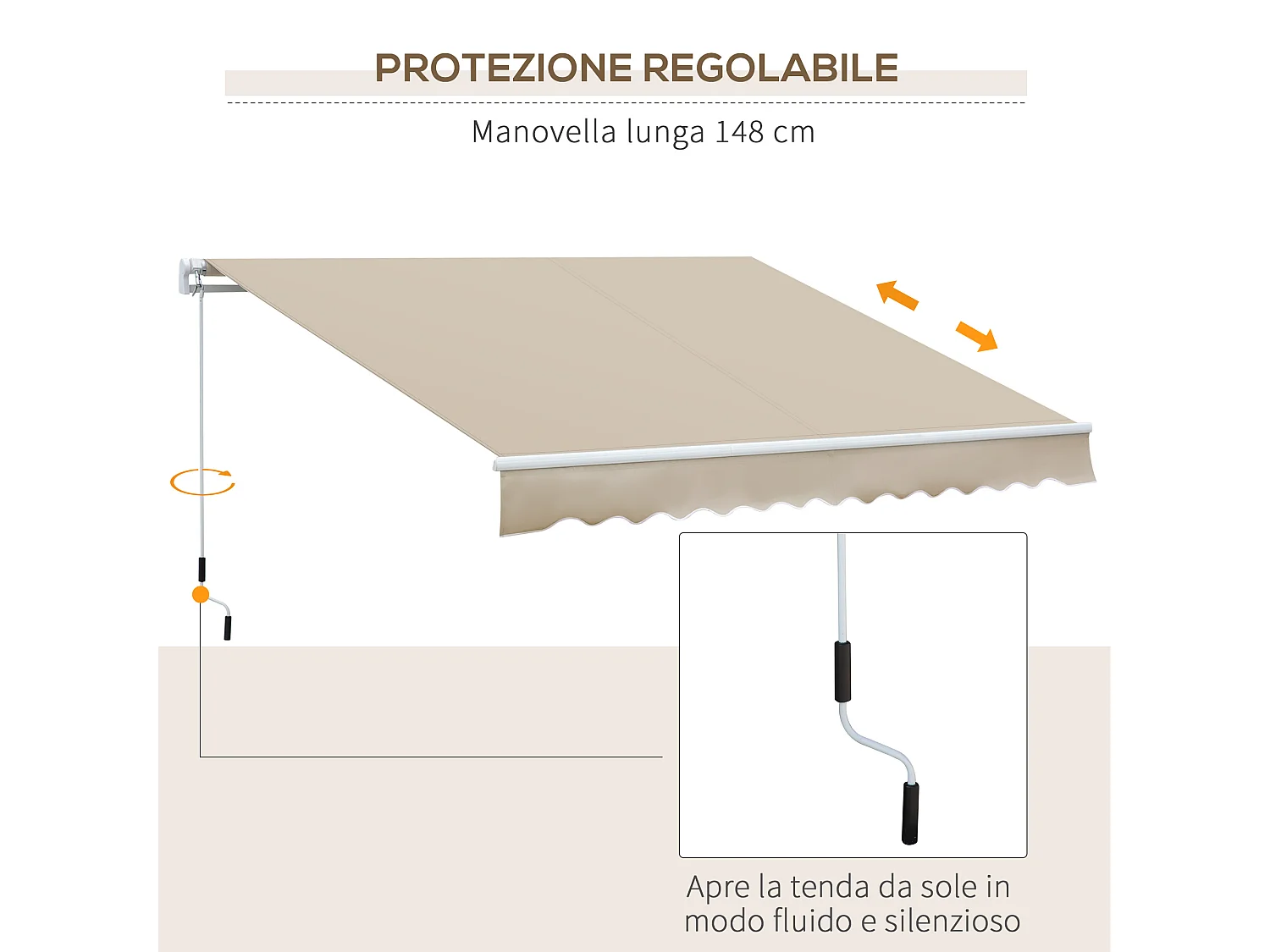 Tenda da sole avvolgibile con manovella 350x250cm crema