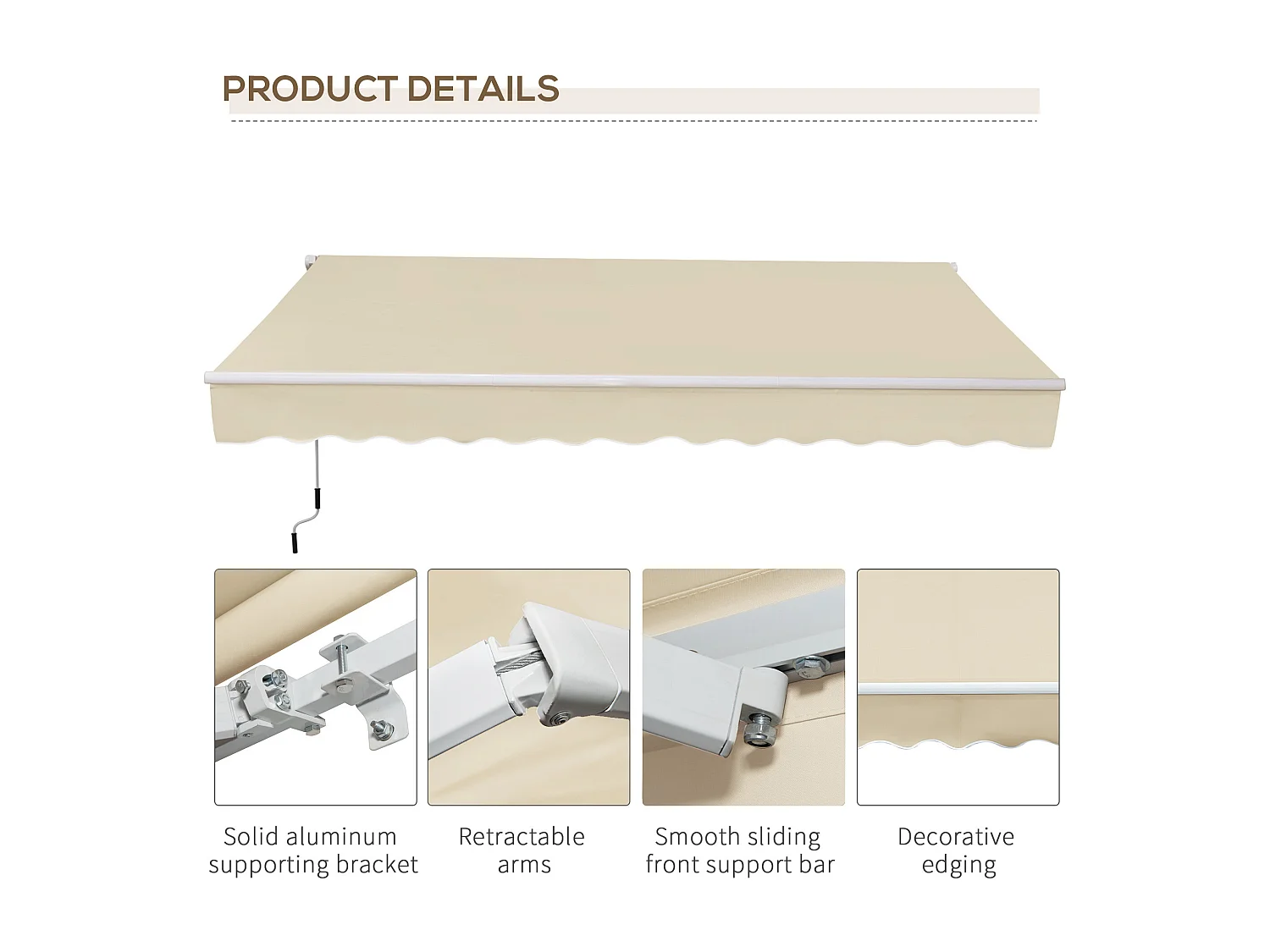 Tenda da sole avvolgibile con manovella 350x250cm crema