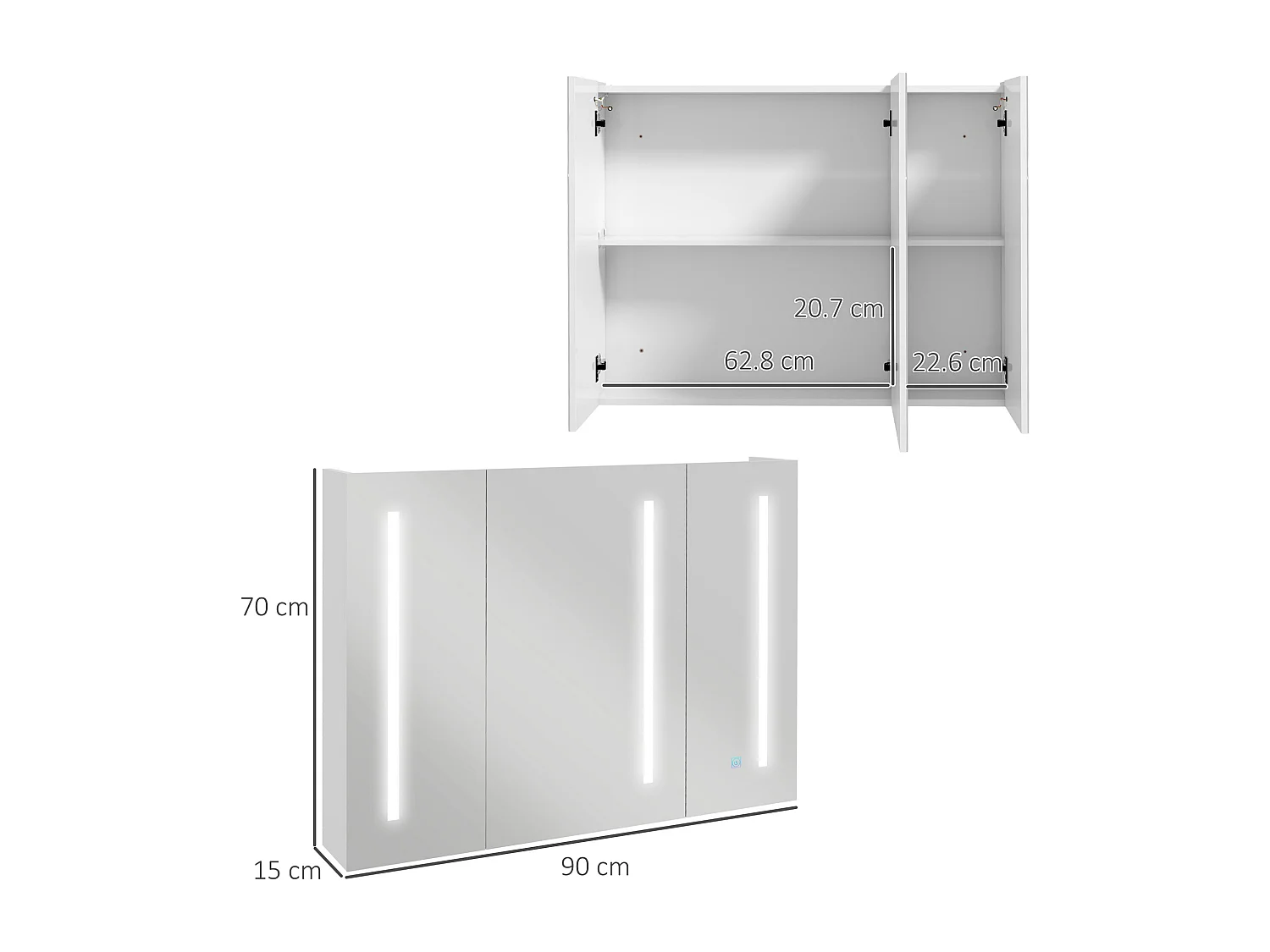 Armadietto con specchio a 2 livelli regolabili e luci led bianco