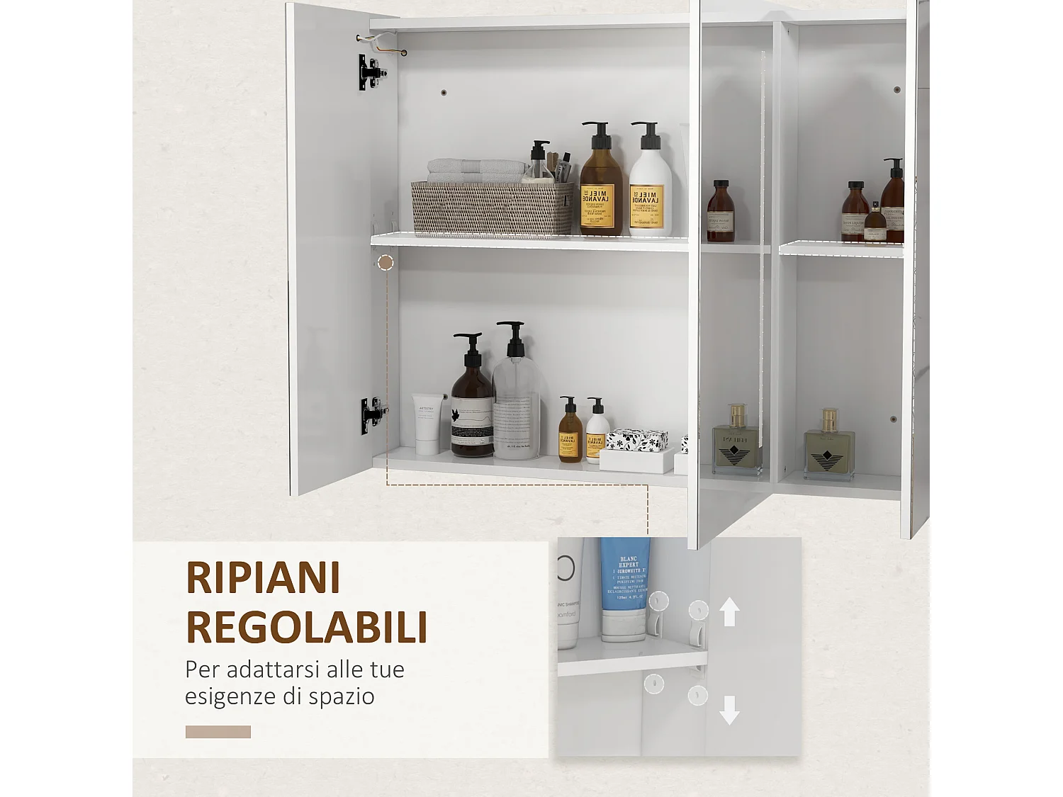 Armadietto con specchio a 2 livelli regolabili e luci led bianco