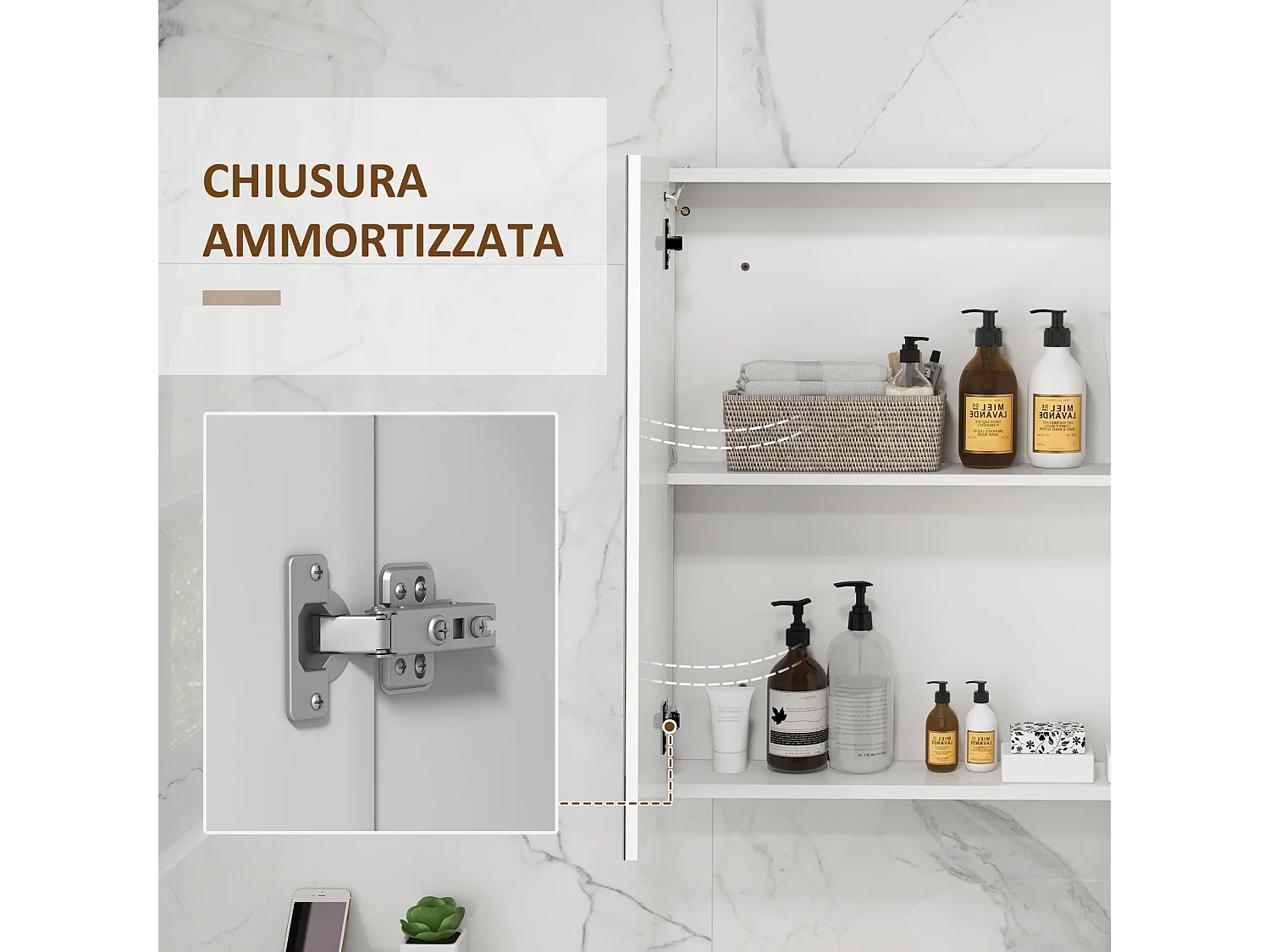 Armadietto con specchio a 2 livelli regolabili e luci led bianco