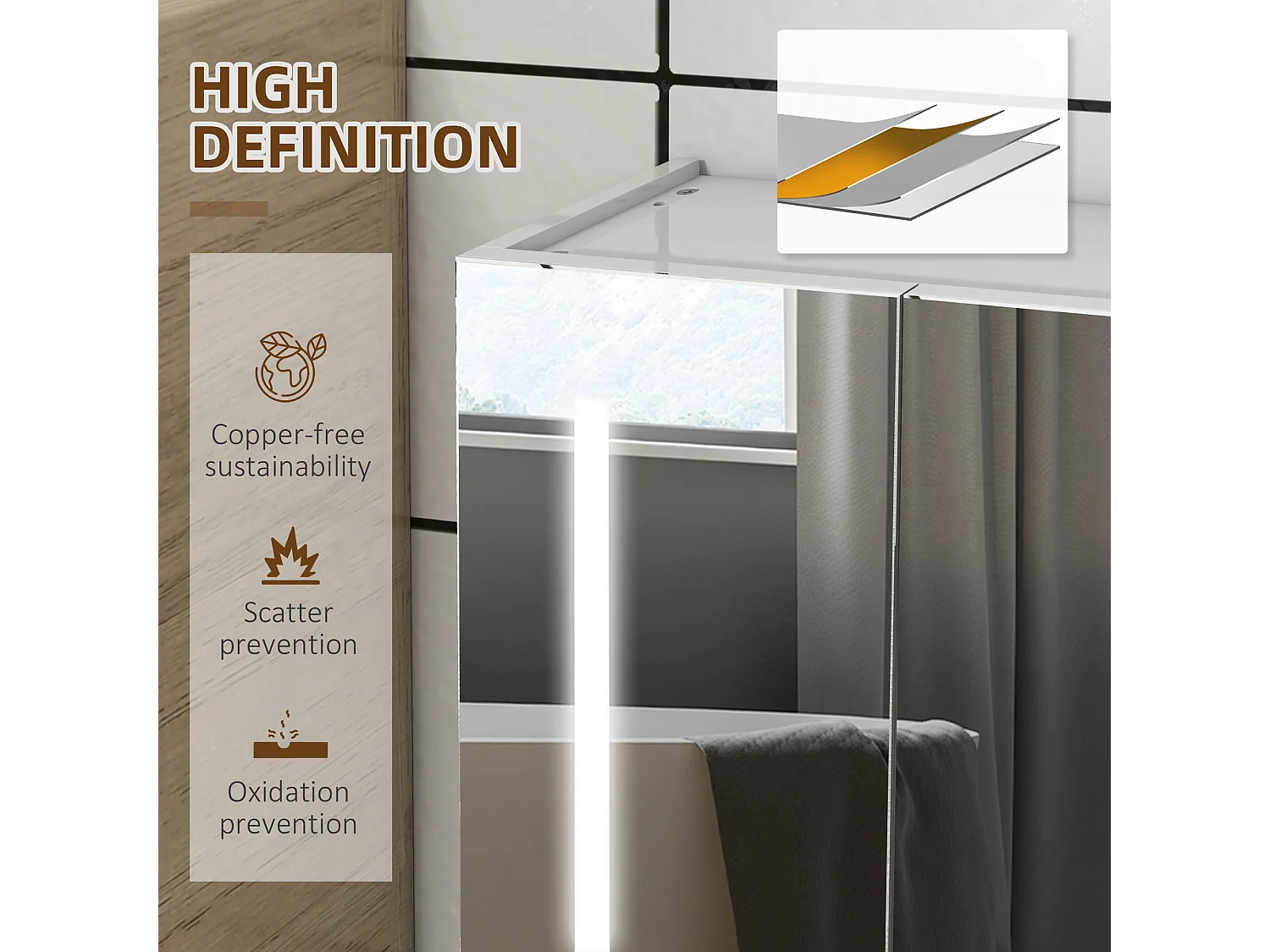 Armadietto con specchio a 2 livelli regolabili e luci led bianco