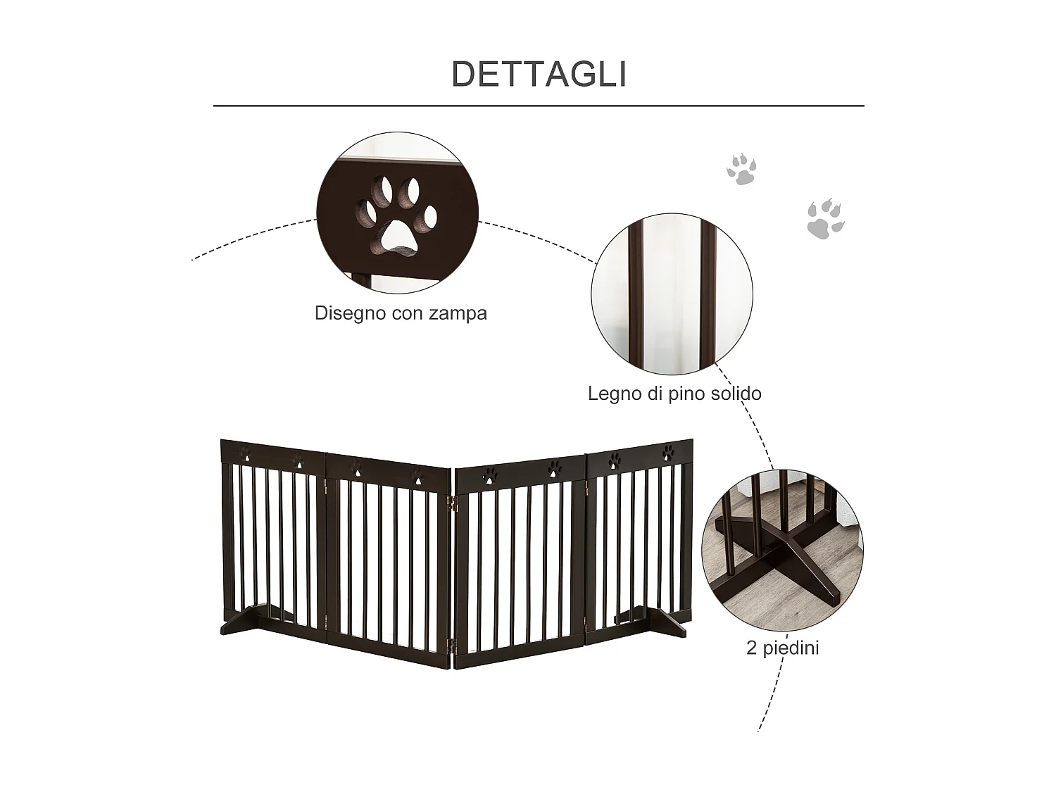 Cancellino per cani pieghevole in legno di pino marrone