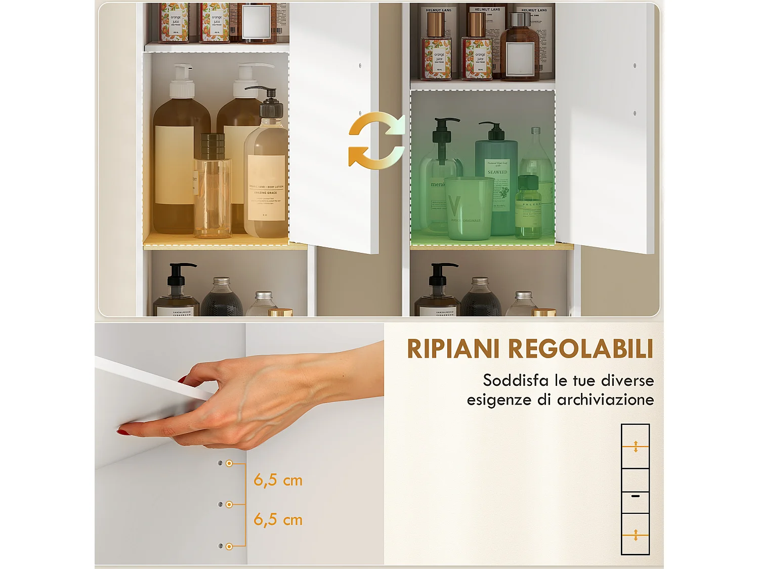 Armadietto alto da bagno con cassetto in legno bianco