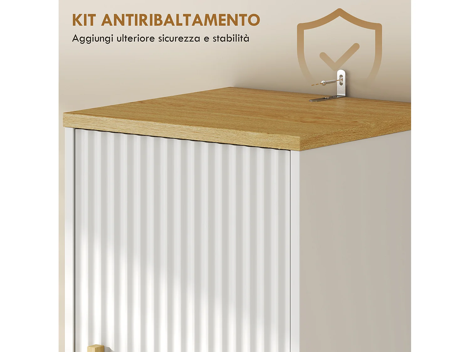 Armadietto alto da bagno con cassetto in legno bianco