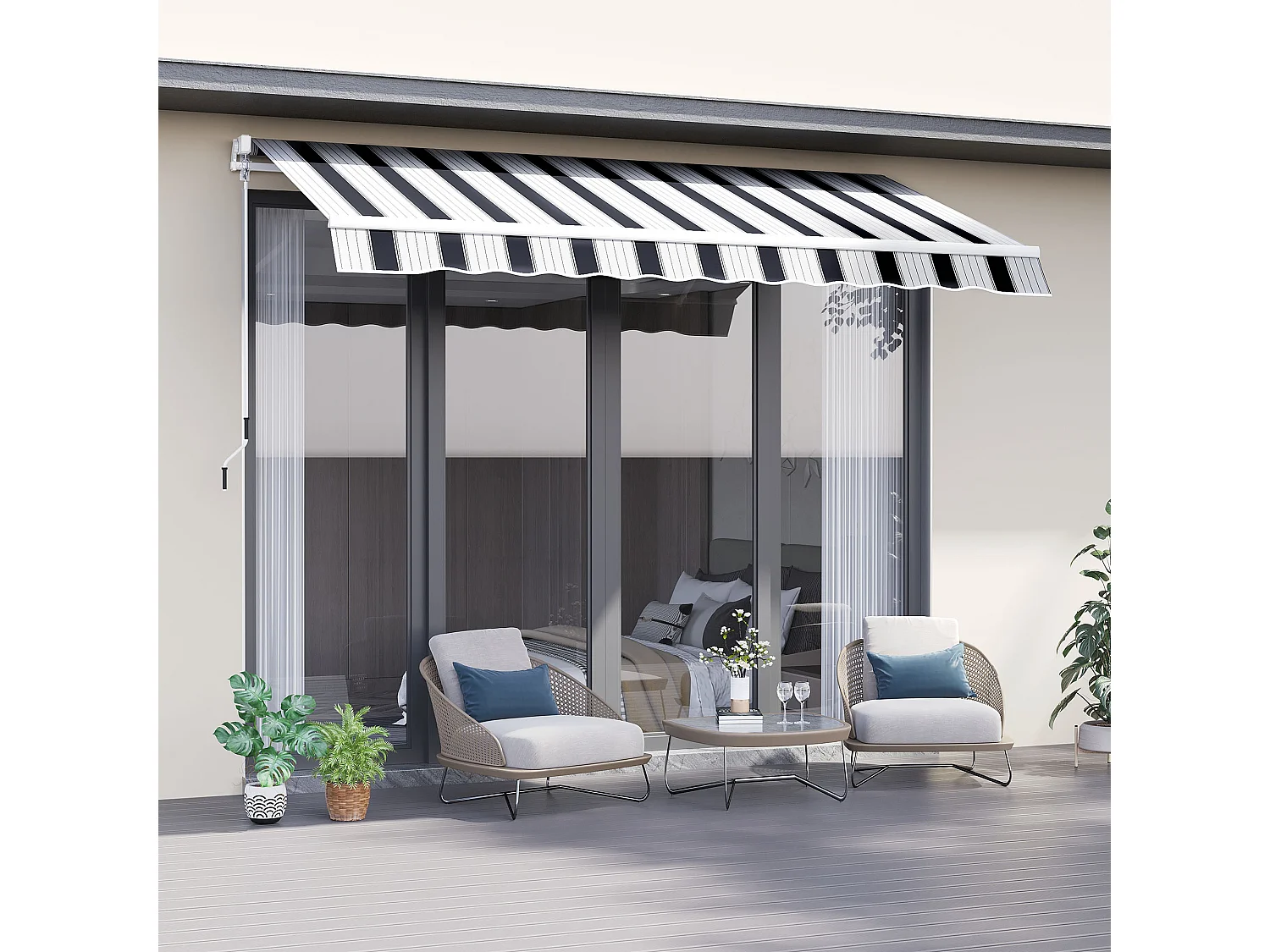 Tenda da sole 2.5x2m avvolgibile manuale blu e bianco