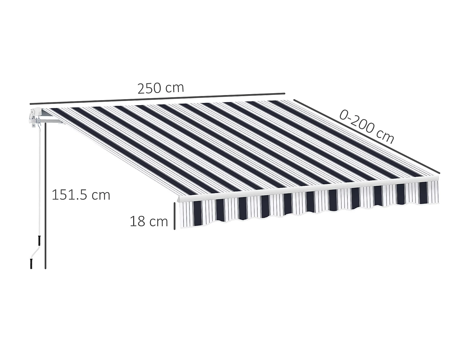 Tenda da sole 2.5x2m avvolgibile manuale blu e bianco