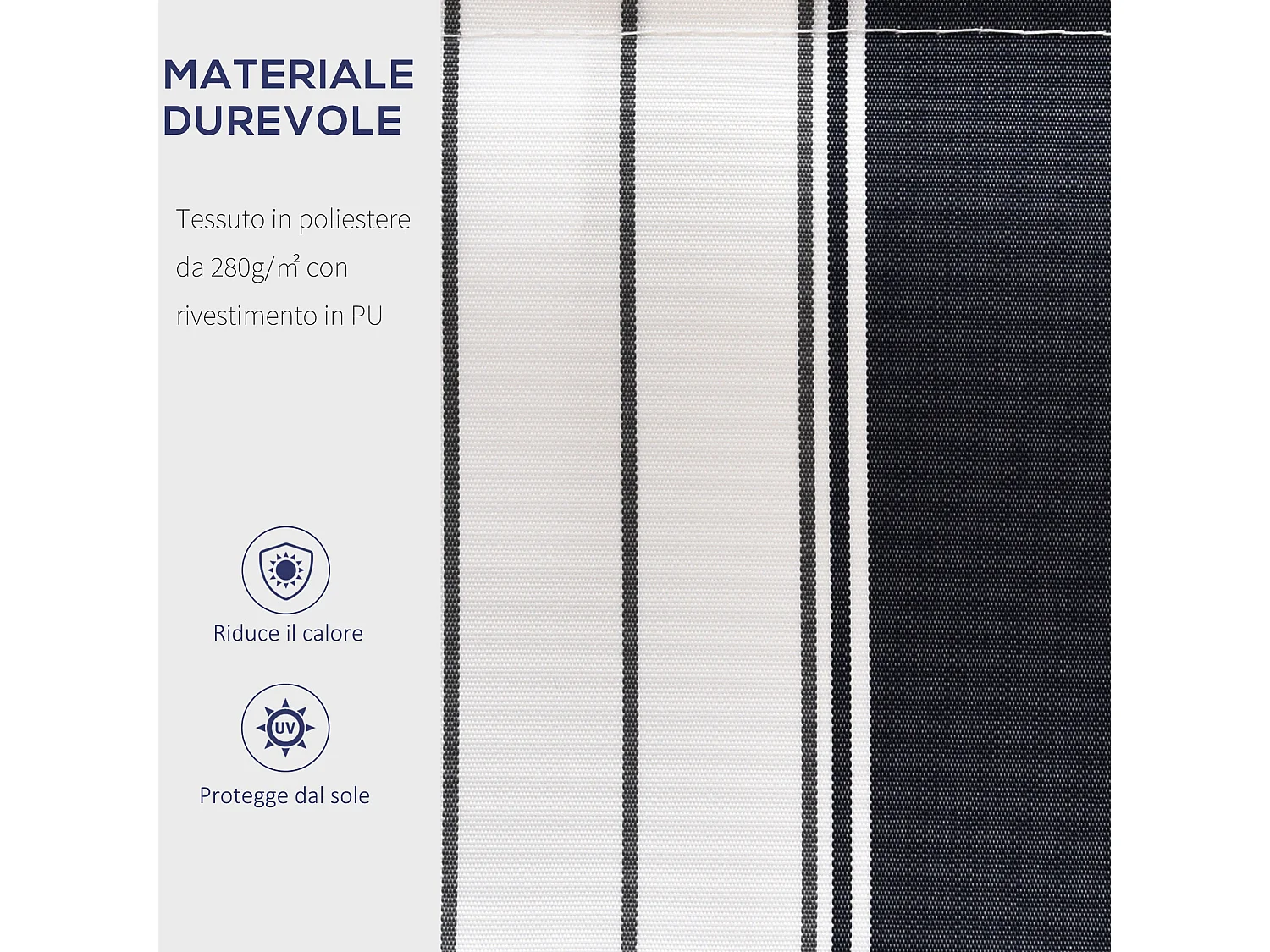 Tenda da sole 2.5x2m avvolgibile manuale blu e bianco