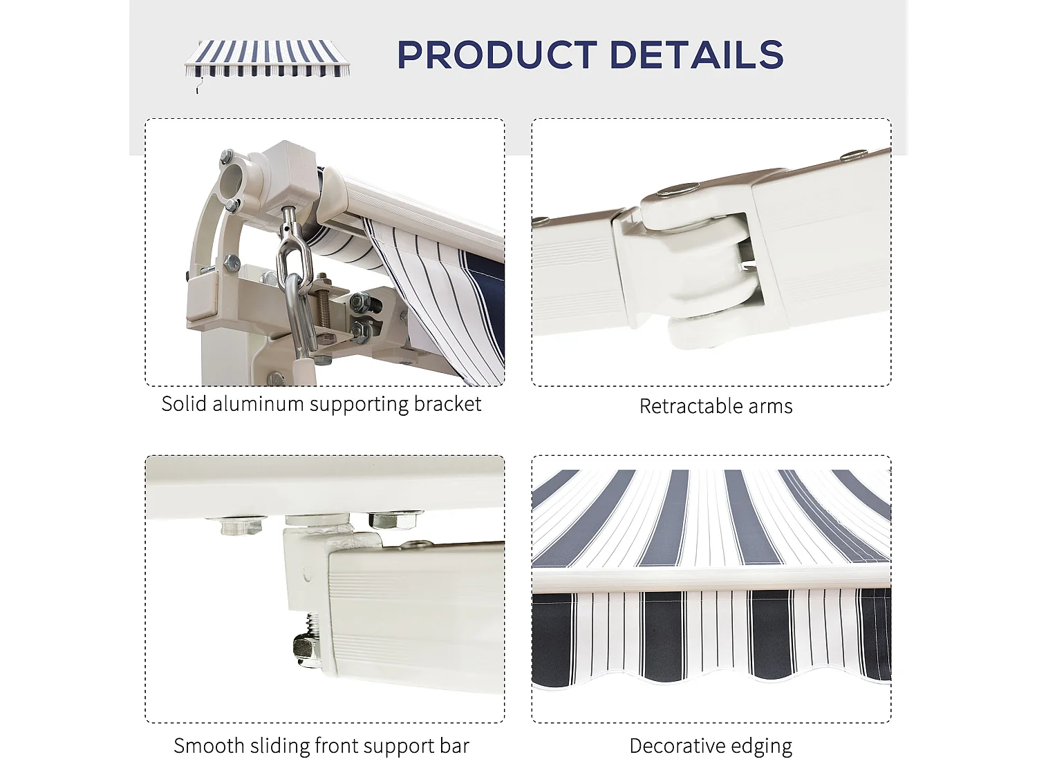 Tenda da sole 2.5x2m avvolgibile manuale blu e bianco