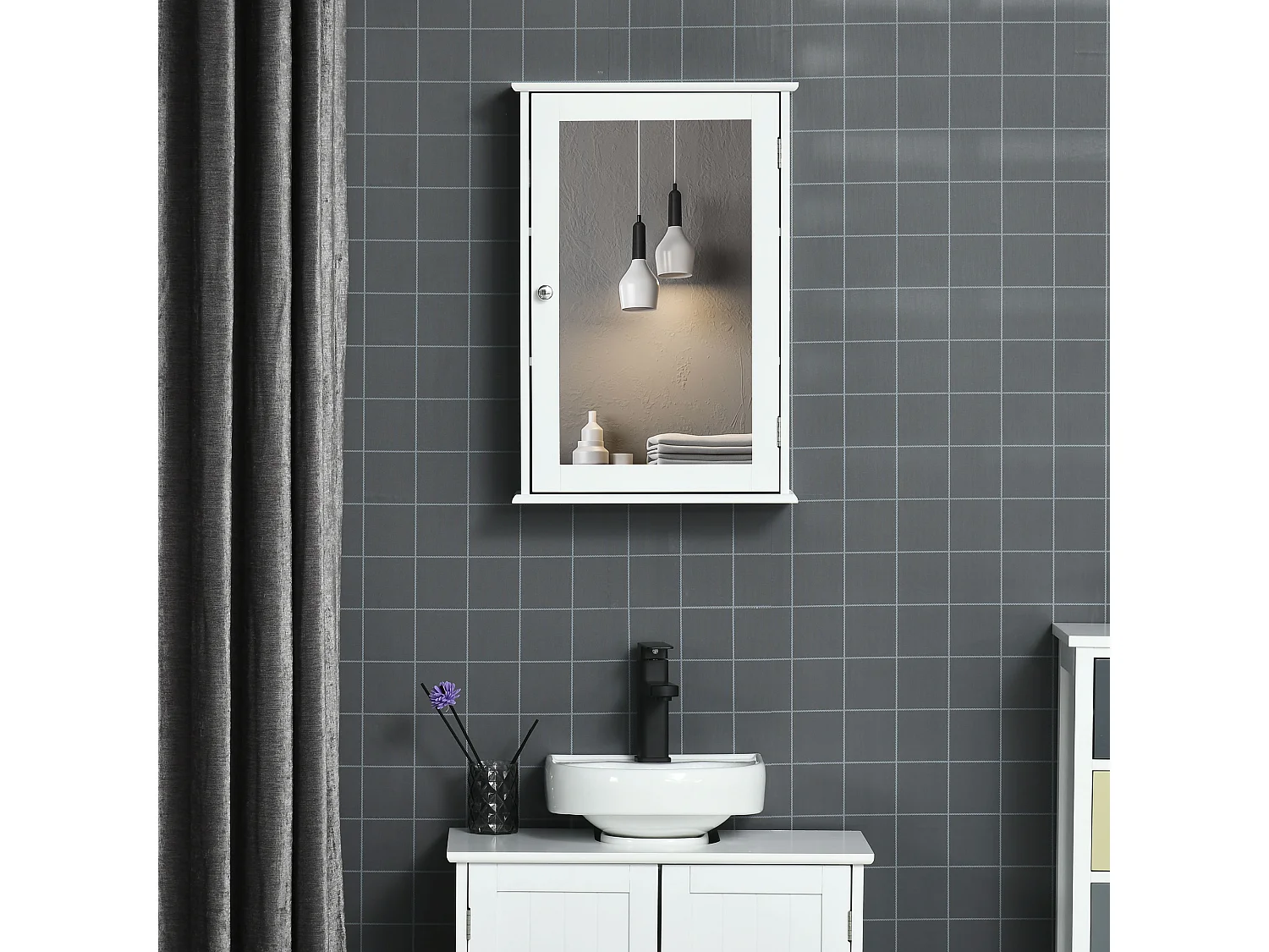 Specchio bagno contenitore con ripiano regolabile in vetro bianco