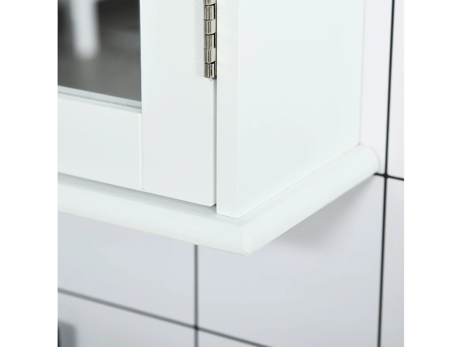 Specchio bagno contenitore con ripiano regolabile in vetro bianco