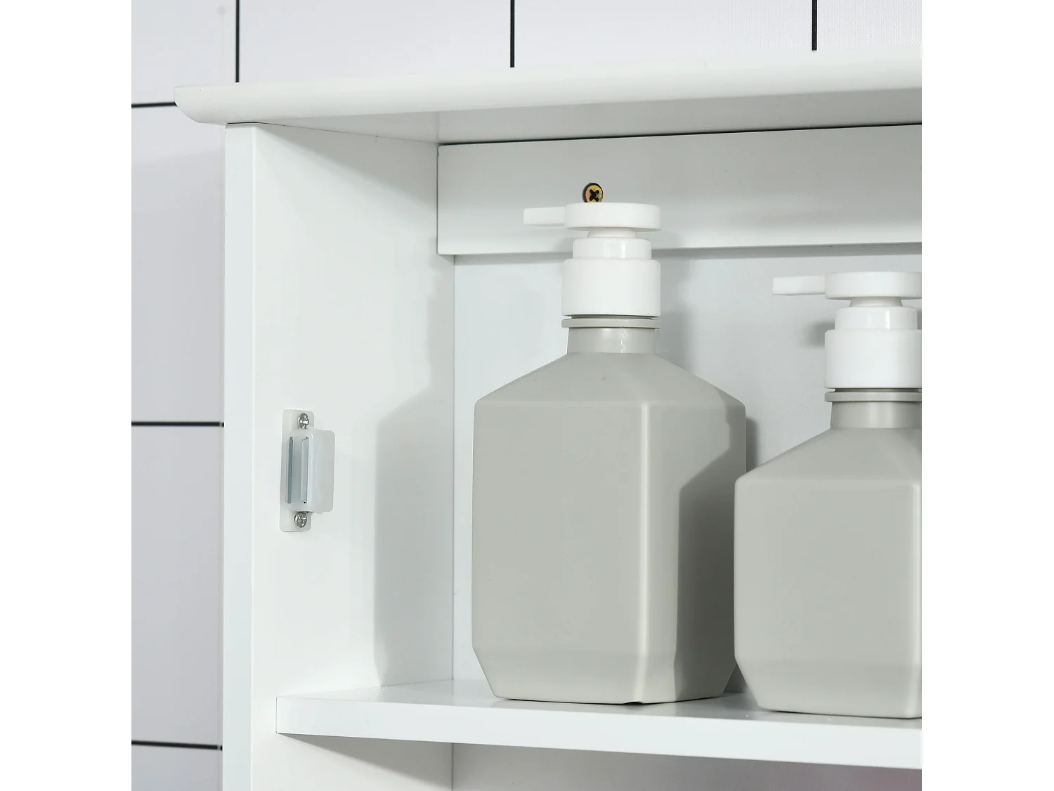 Specchio bagno contenitore con ripiano regolabile in vetro bianco