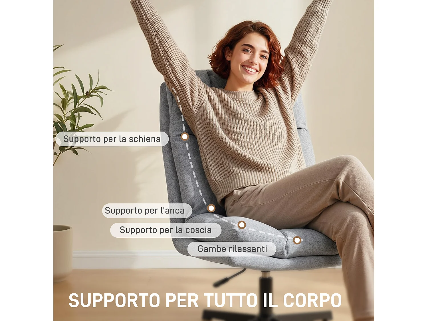 Poltrona salotto girevole senza braccioli tessuto effetto lino grigio