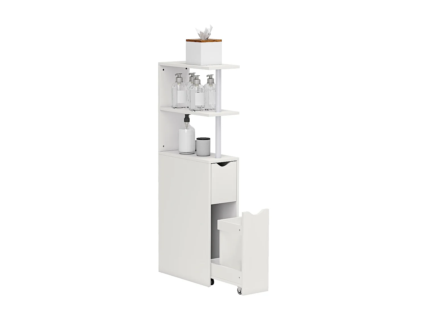 Colonna bagno salvaspazio con 2 cassetti e ripiani aperti bianco