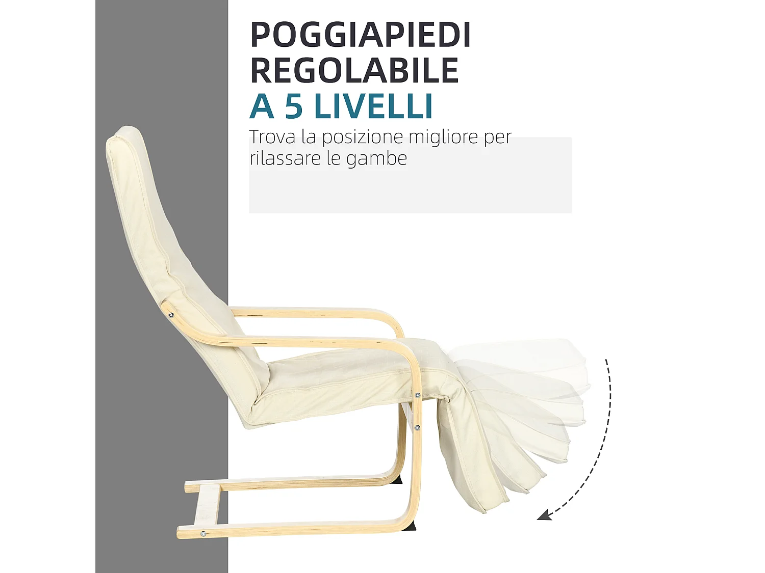 Poltrona relax con poggiapiedi 5 livelli e poggiatesta crema