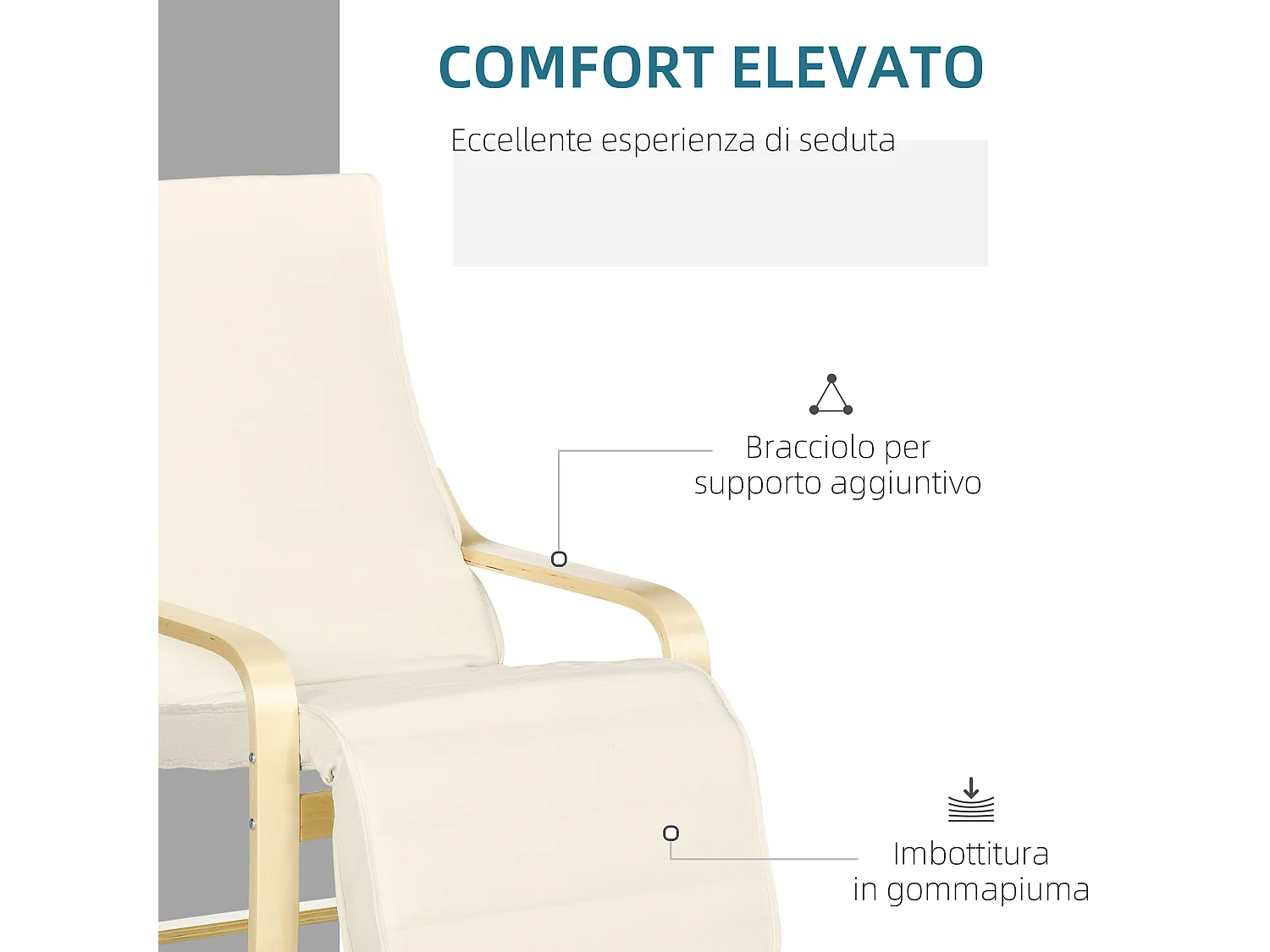 Poltrona relax con poggiapiedi 5 livelli e poggiatesta crema