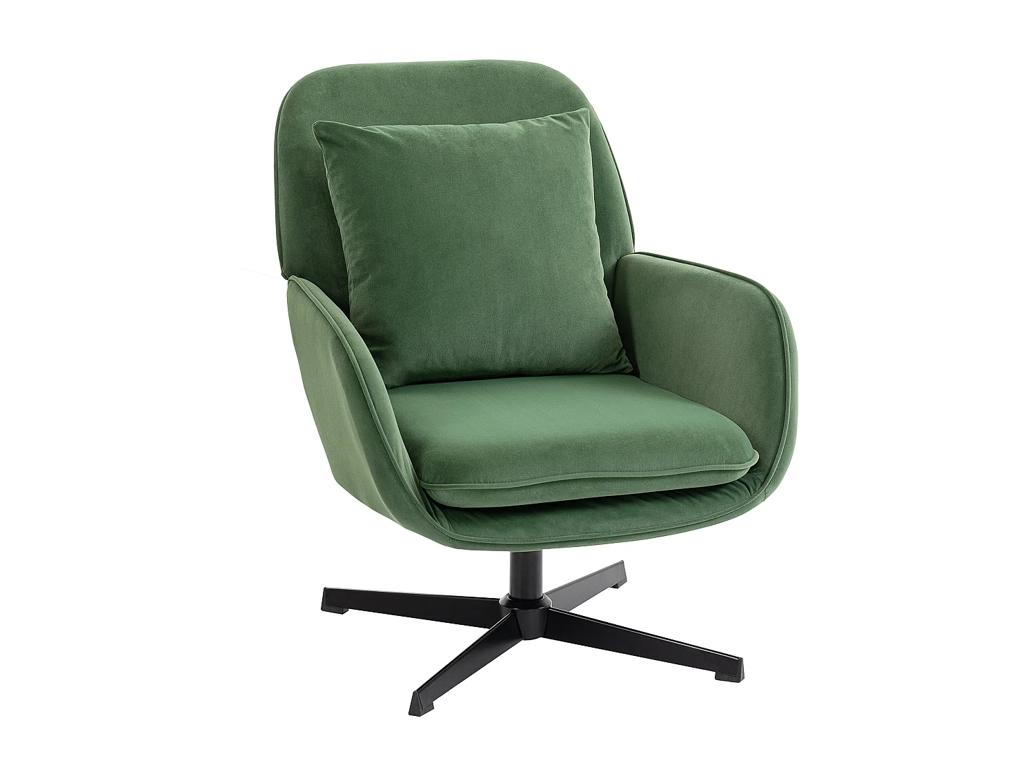 Poltrona girevole con cuscino lombare in tessuto effetto velluto verde
