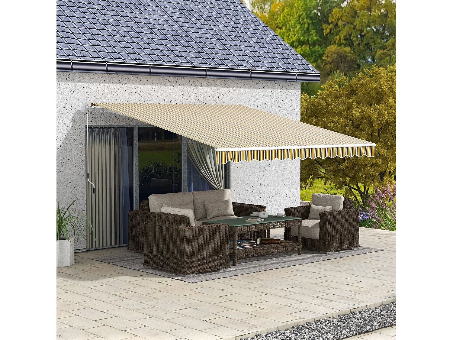 Tenda da sole avvolgibile con manovella 350x250cm giallo