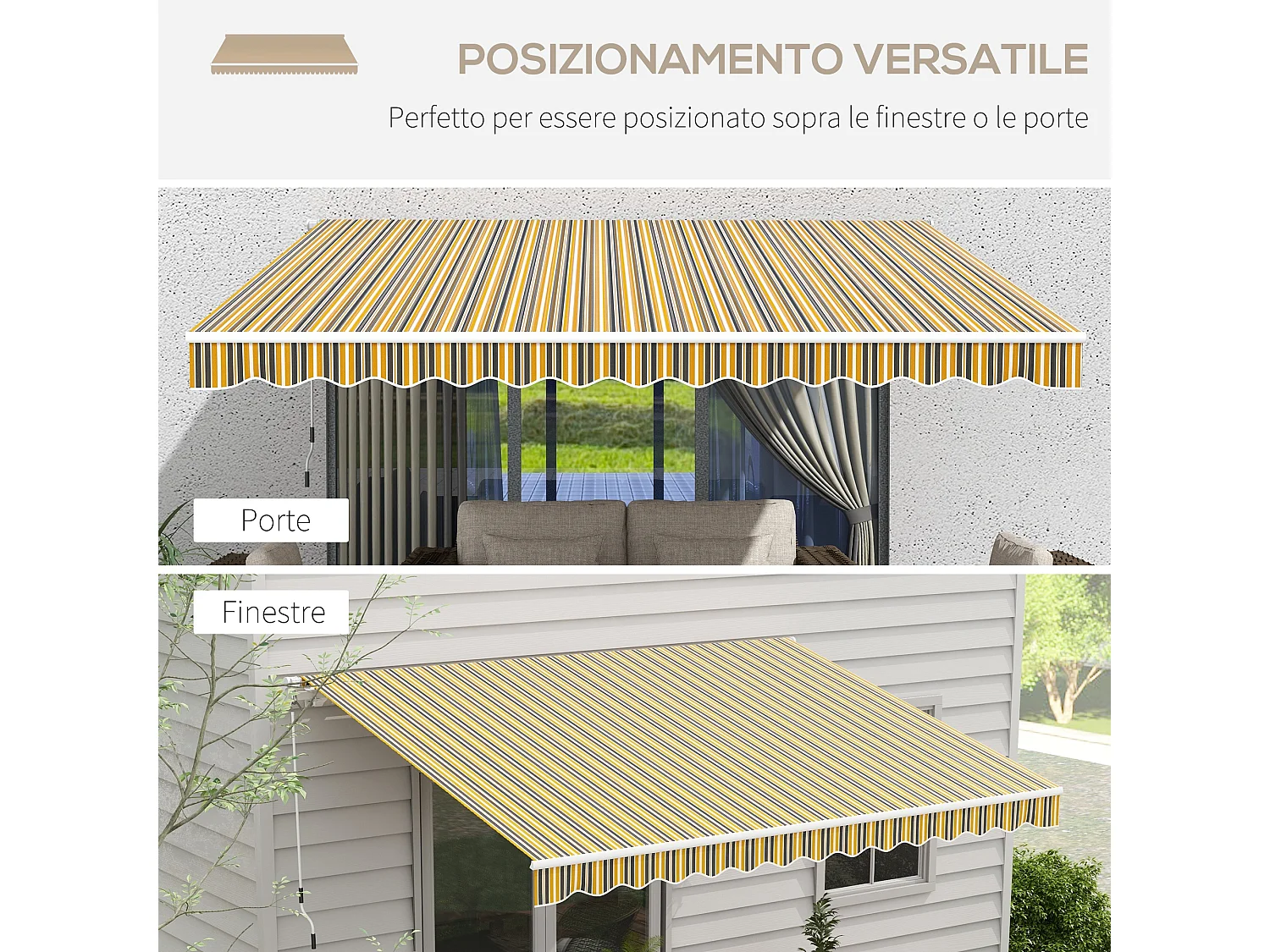 Tenda da sole avvolgibile con manovella 350x250cm giallo