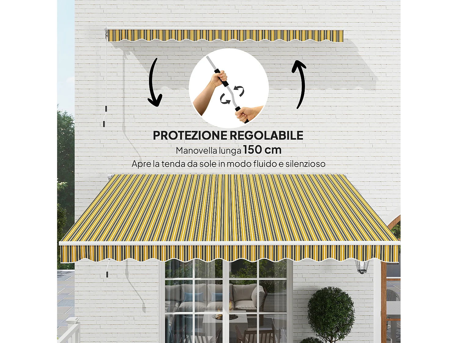 Tenda da sole avvolgibile con manovella 350x250cm giallo