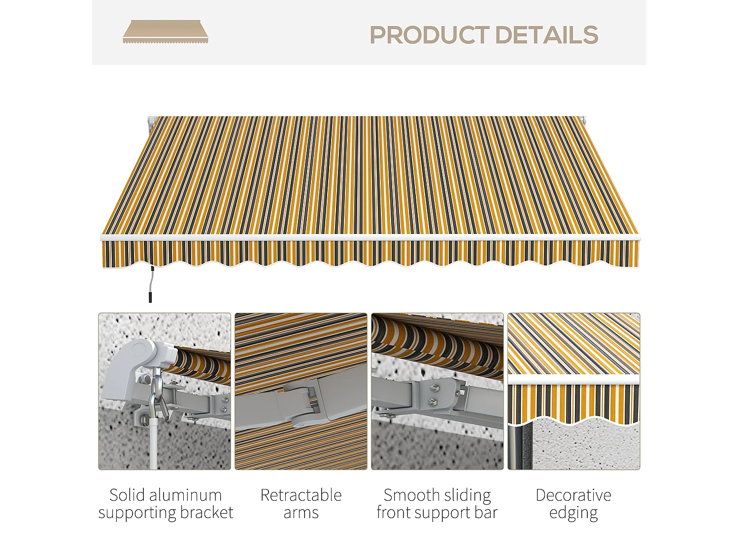 Tenda da sole avvolgibile con manovella 350x250cm giallo