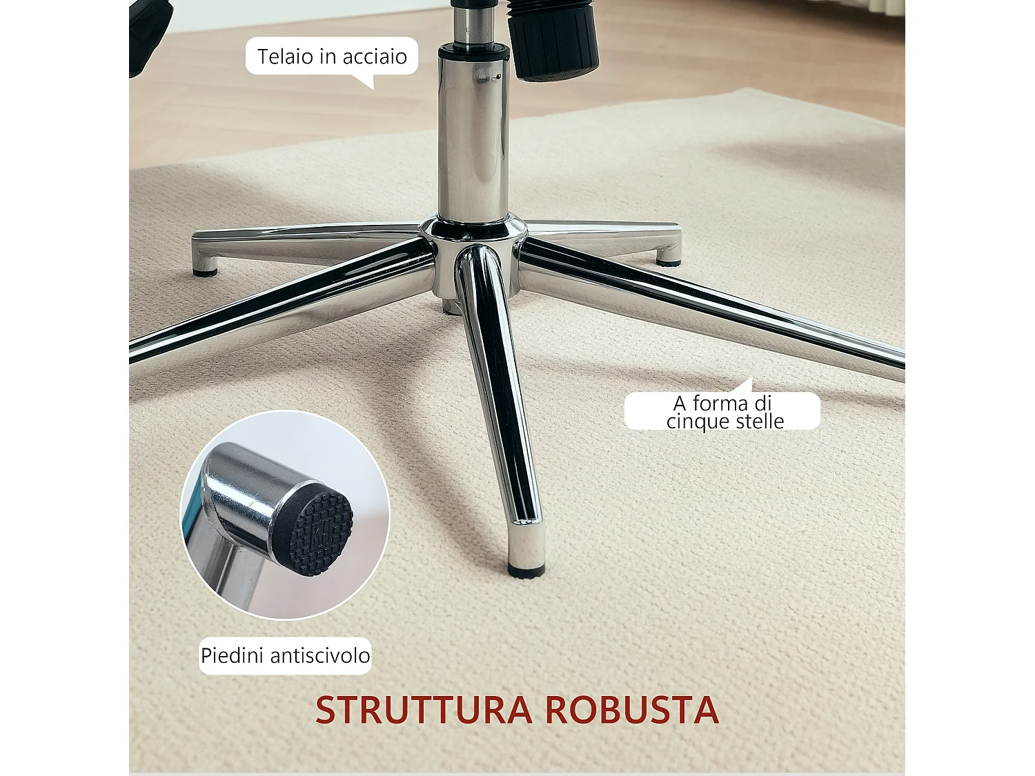 Poltrona girevole altezza regolabile in tessuto effetto velluto grigio scuro