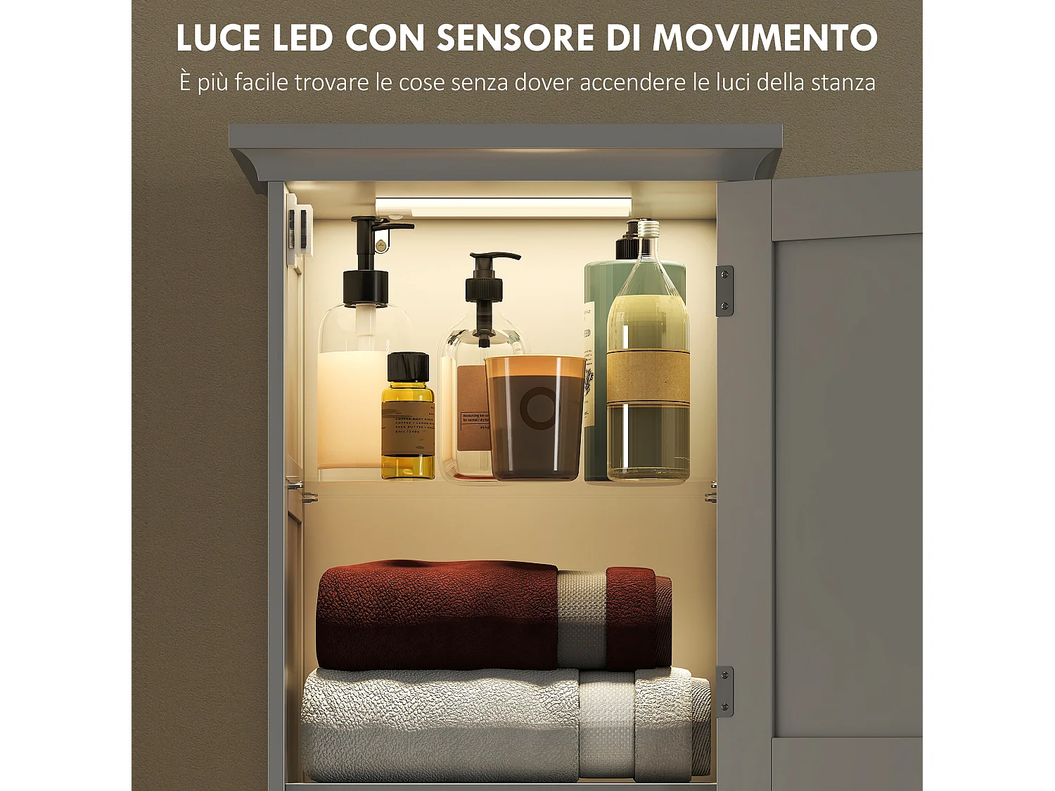 Colonna bagno con 2 armadietti, ripiano aperto e cassetto bianco