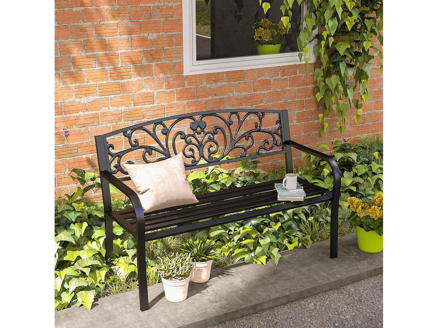 Panchina da giardino in metallo 127x60x87cm nero